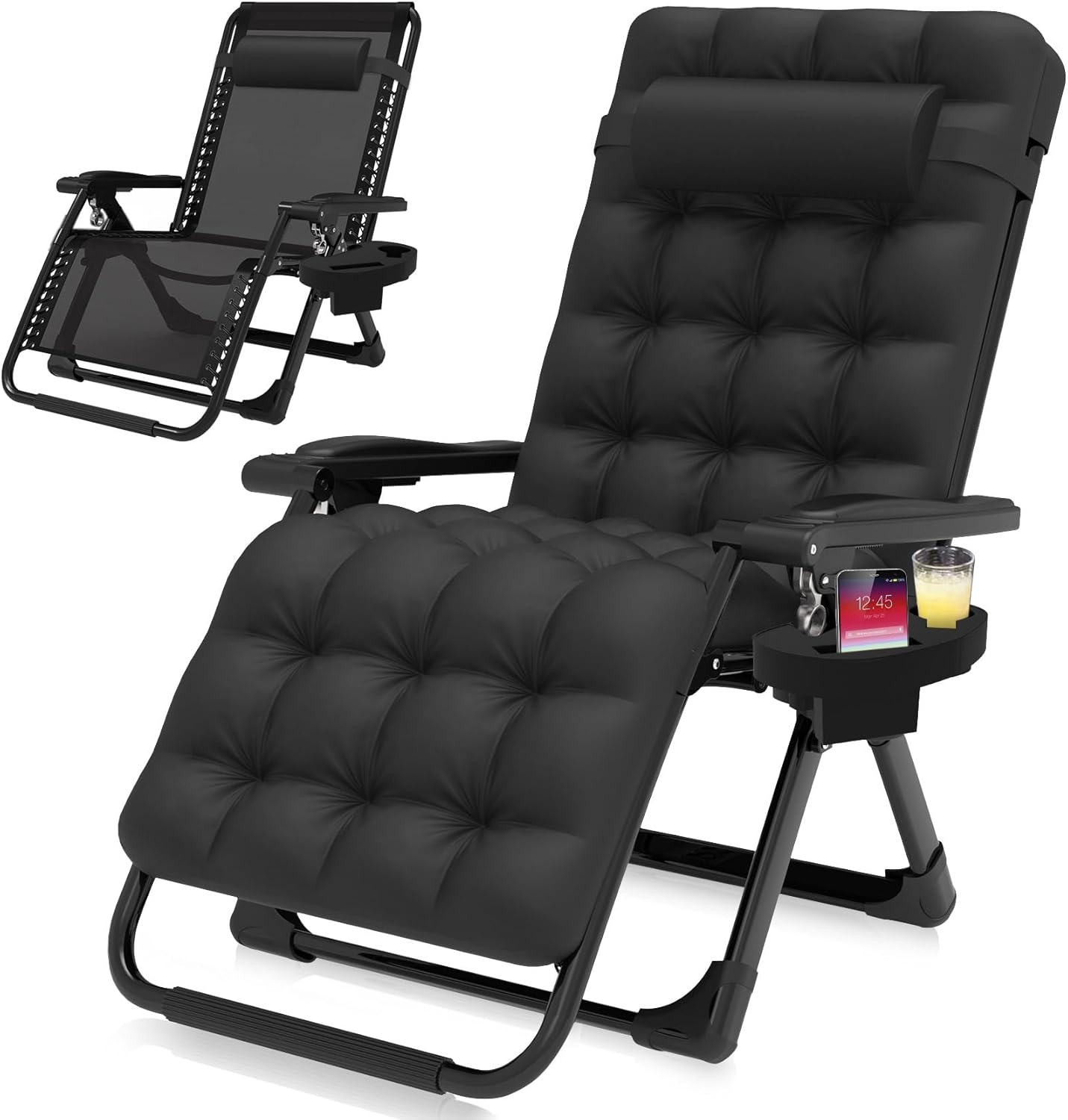 Suteck Zero Gravity – Silla reclinable de camping con cojín extraíble, bloqueo mejorado y soporte para tazas, sillas reclinables de patio