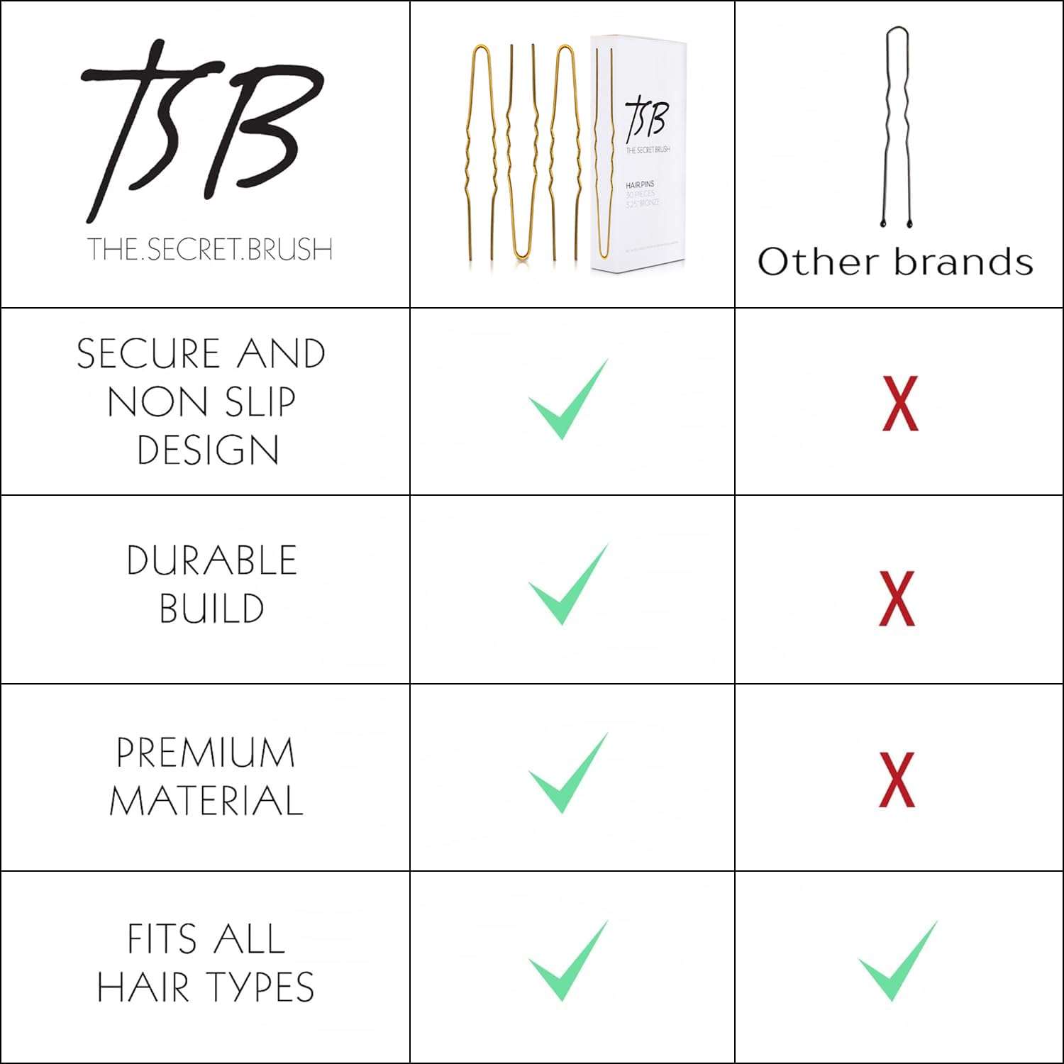TSB Fura No.1 – Juego de horquillas para el pelo de bronce profesional Jumbo de 30 a 3.25 pulgadas, 3 retenciones, estilo vintage, ideal para bodas