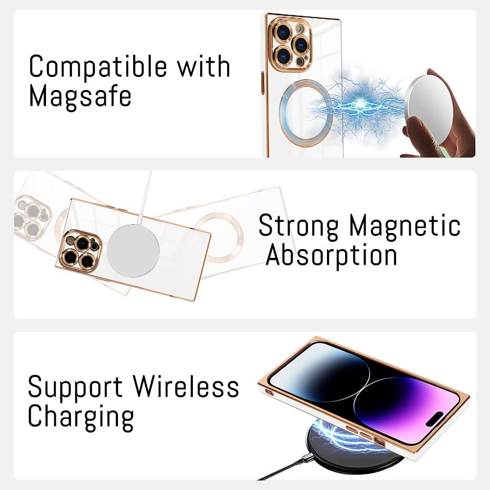 KANGHAR Funda cuadrada para iPhone 14 Pro Max magnética compatible con MagSafe Funda cuadrada de lujo con bonito diseño de chapado, funda cuadrada