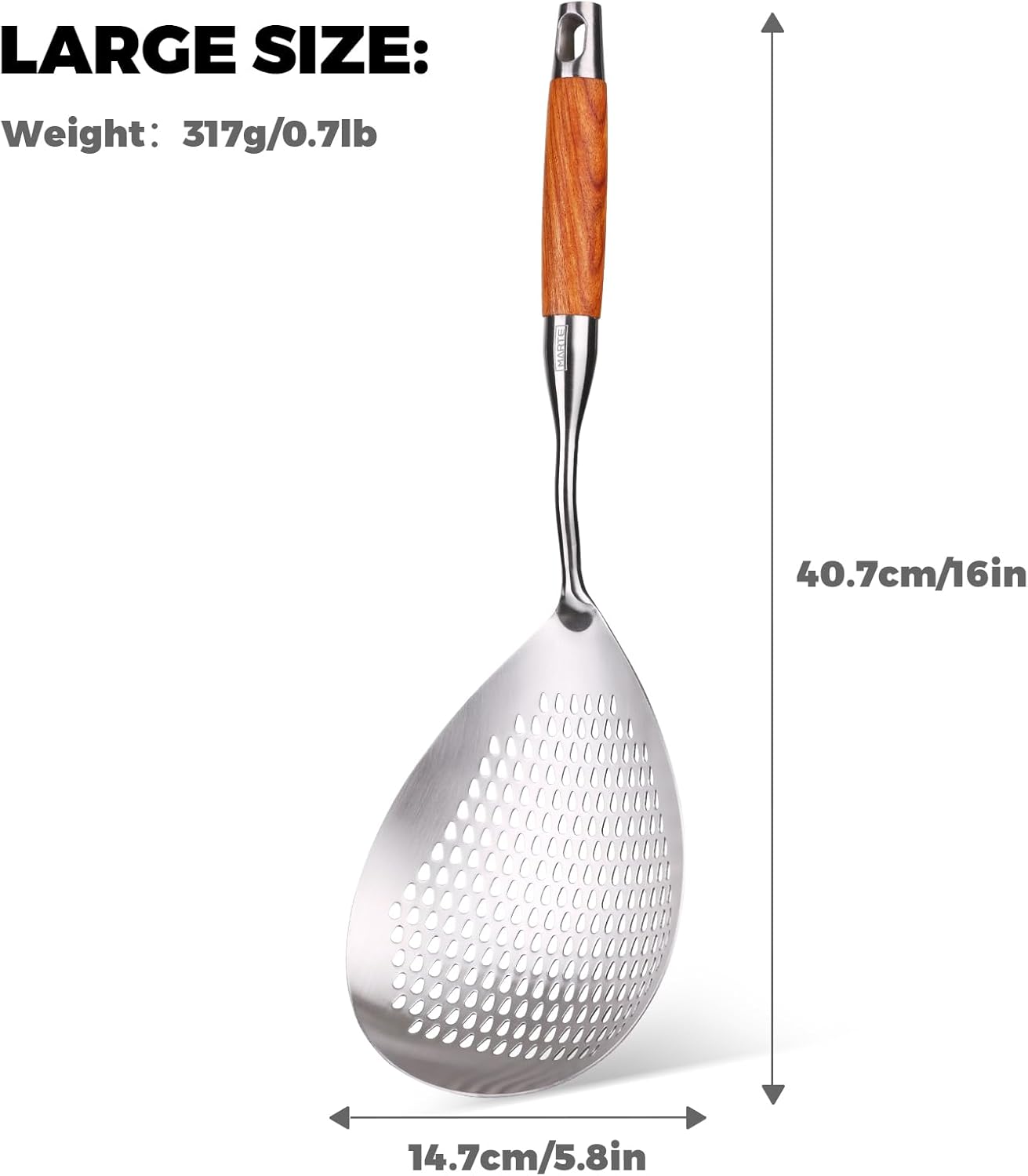 Skimmer – Cuchara ranurada de acero inoxidable 304 de 17 pulgadas para pasta, cuchara para cocinar y freír, cuchara coladora de metal grande con