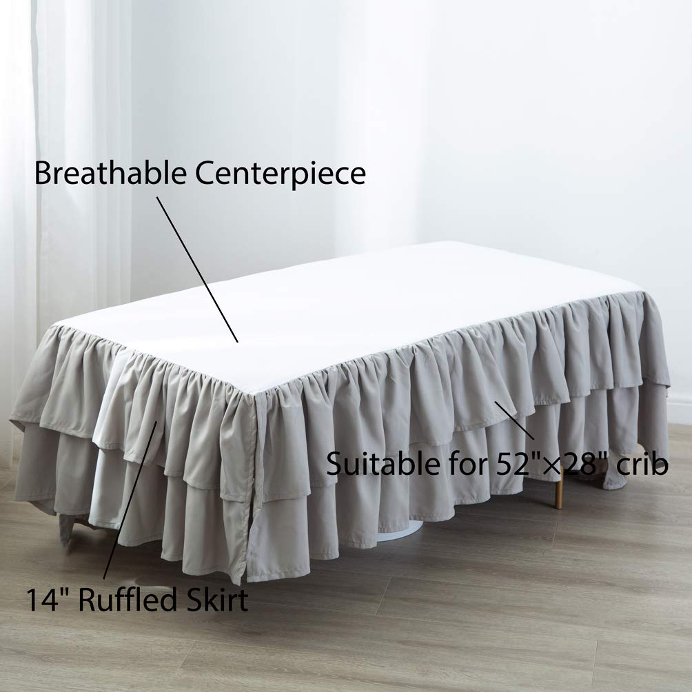 JSD Falda de cama para cuna, con volantes, de doble capa, microfibra cepillada, para cuna, para bebé, niño, color gris, 14 pulgadas