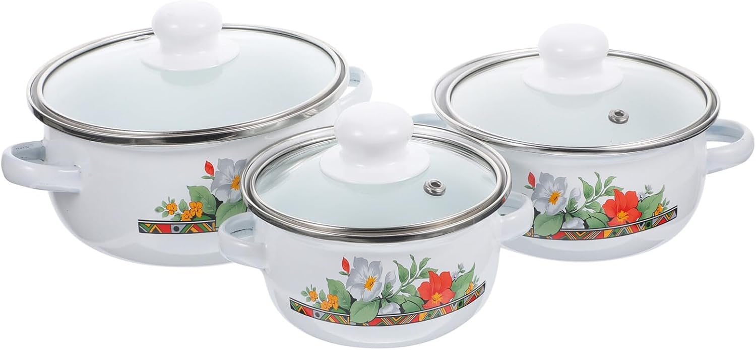 DOITOOL 3 unids para ollas de sopa de inducción Restaurante Fondo No Estufa Salsa Texturizada Pequeña Olla Plana Hogar Hotpot Multifuncional