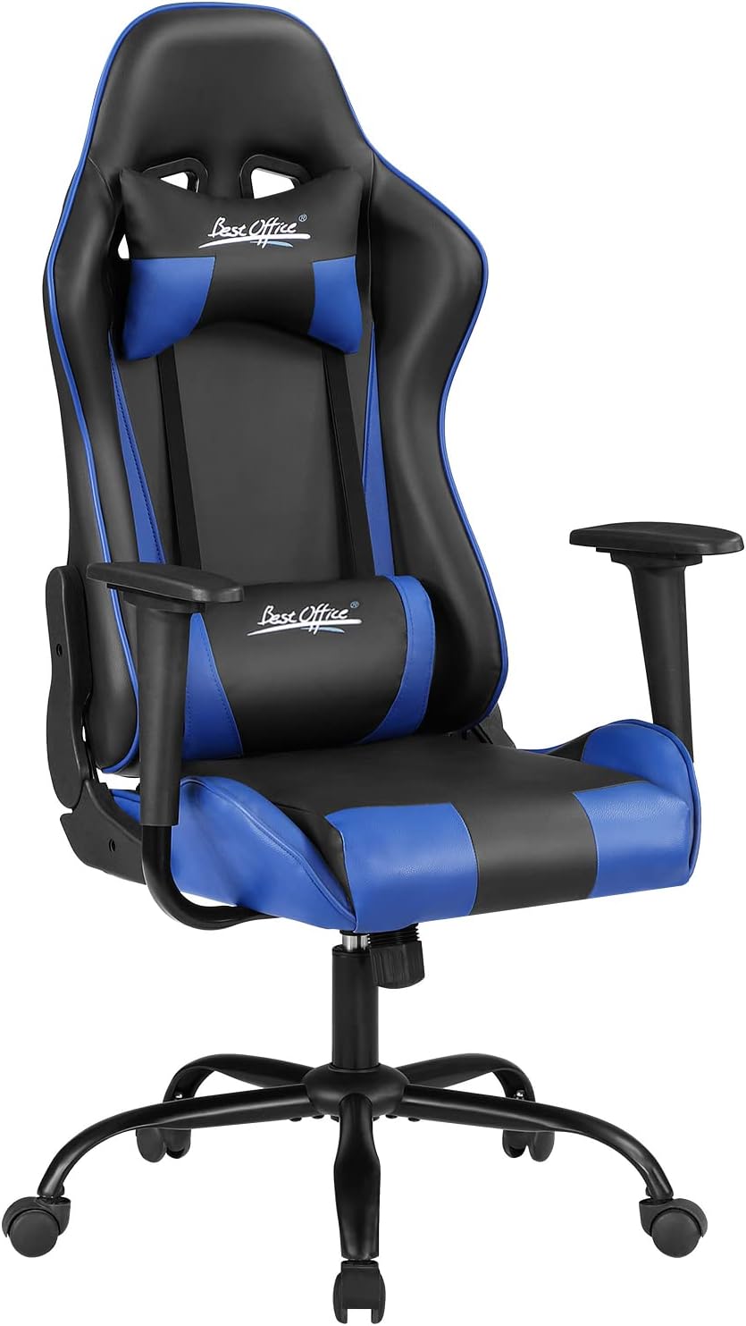 Silla de oficina para videojuegos, silla de escritorio con soporte lumbar, reposacabezas, reposabrazos, tareas, giratoria, ergonómica, para deportes