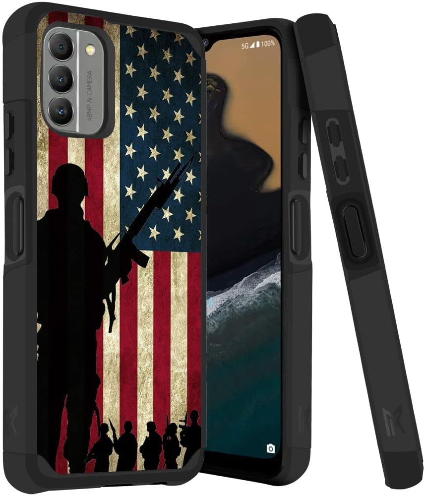 GB Slim Shockproof Hybrid Dual Layer Hard Protective Case + Tempered Glass Cover Compatible with Nokia G400 5G – American Soldiers