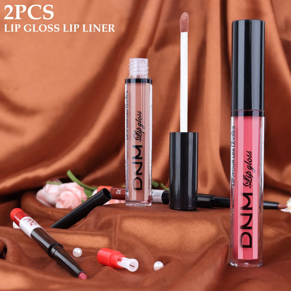 BINGBRUSH Juego de lápiz labial y delineador de labios mate líquido, 2 colores, tinte de labios rojo nude, 24 horas, impermeable, terciopelo