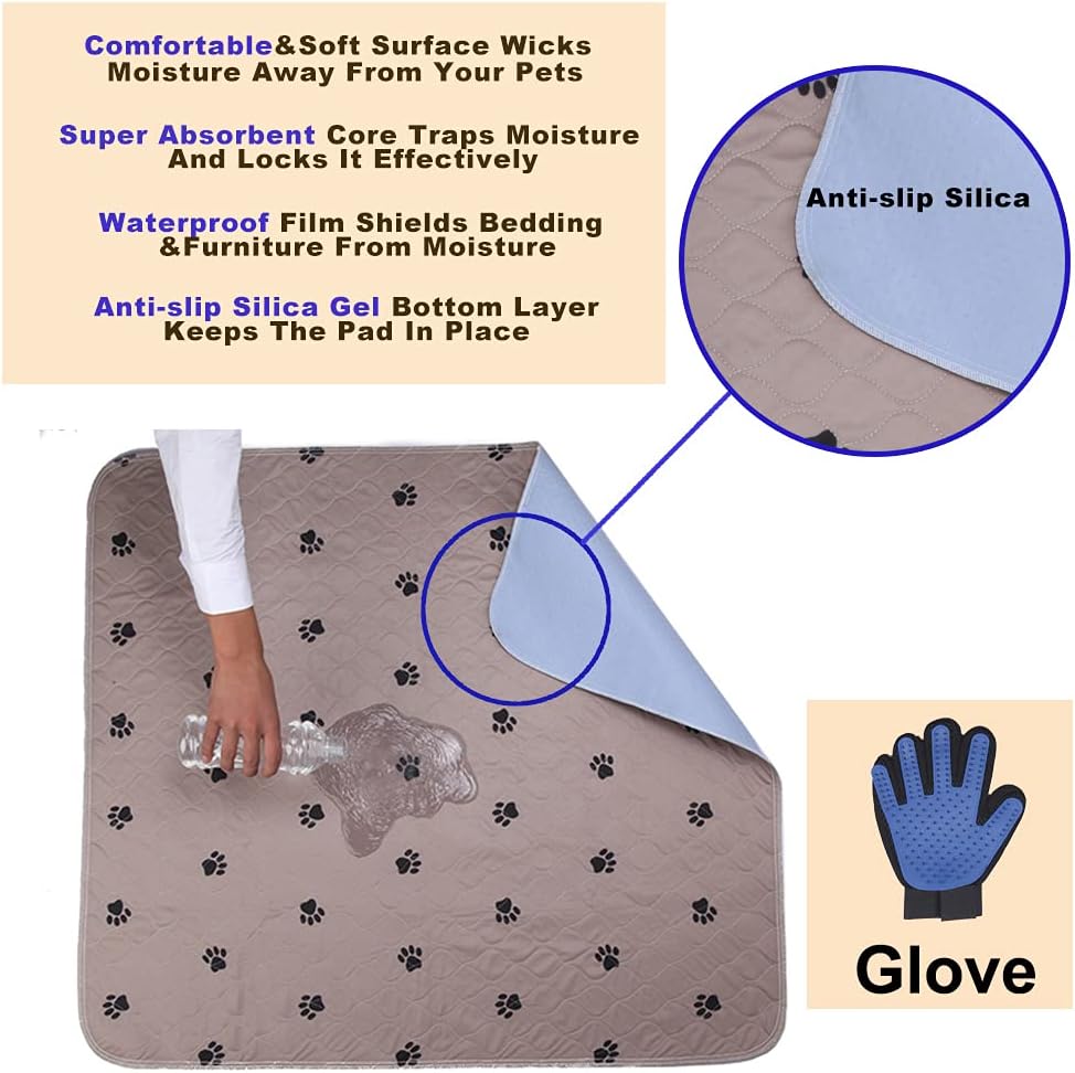 SincoPet – Tapete lavable para orina y guantes de aseo para perros, tapete reutilizable superabsorbente, impermeable y antideslizante, para