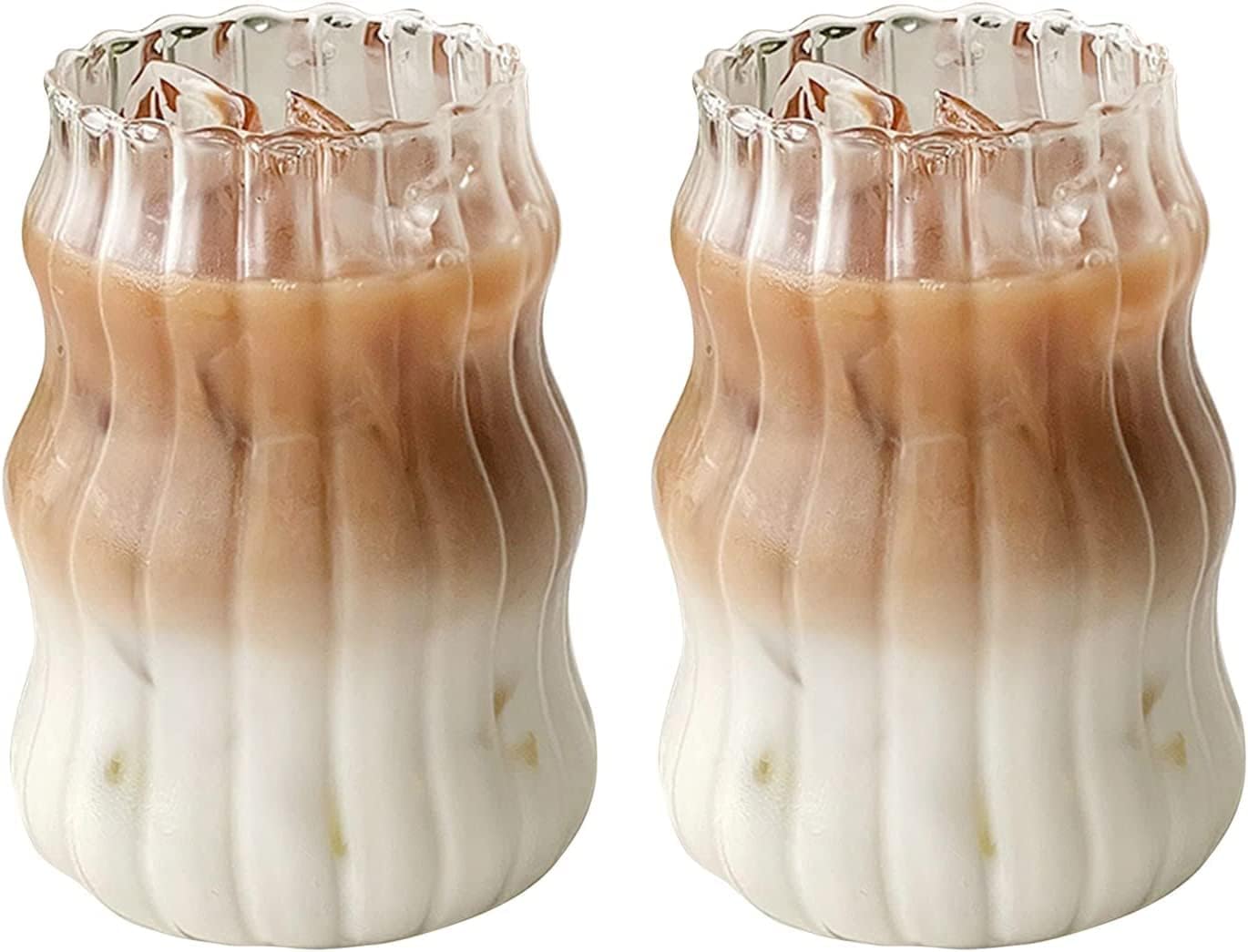 Charque 2 vasos acanalados para beber vasos vintage para whisky, cóctel, jugo, cerveza, vino, té, licuado de soda, tazas de café helado en forma de