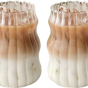 Charque 2 vasos acanalados para beber vasos vintage para whisky, cóctel, jugo, cerveza, vino, té, licuado de soda, tazas de café helado en forma de Charque 2 vasos acanalados para beber vasos vintage para whisky, cóctel, jugo, cerveza, vino, té, licuado de soda, tazas de café helado en forma de