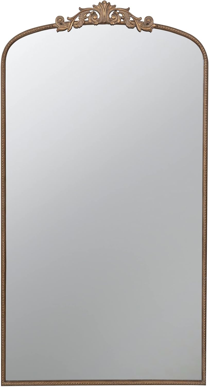 Benjara Kea – Espejo de pared de 66 pulgadas, marco de metal curvado dorado, diseño barroco adornado