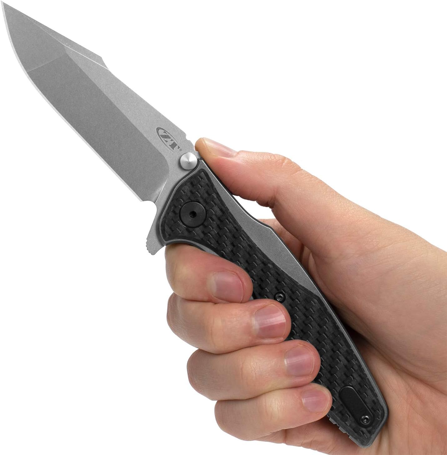 Zero Tolerance Hinderer CF – Navaja de bolsillo, hoja de 3.5 pulgadas de acero inoxidable 20CV mango de titanio con revestimiento de fibra de