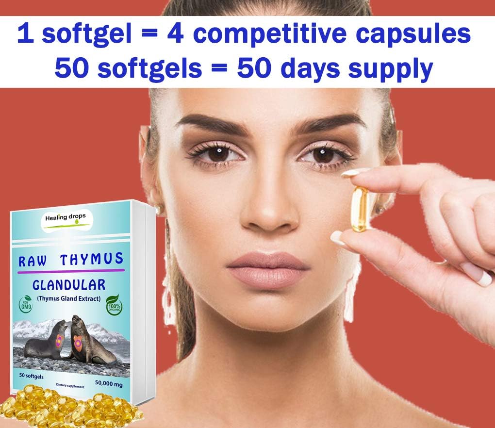 HEALING DROPS Suplemento glandular Thymus Extracto de tejido crudo – Apoya la alergia inmunológica Histamina Health Geles suaves con Harbor Seal