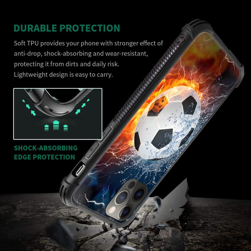 DAIZAG Funda compatible con iPhone 14, funda de teléfono de fútbol de fuego de hielo, a prueba de golpes, funda de teléfono de TPU suave para niños