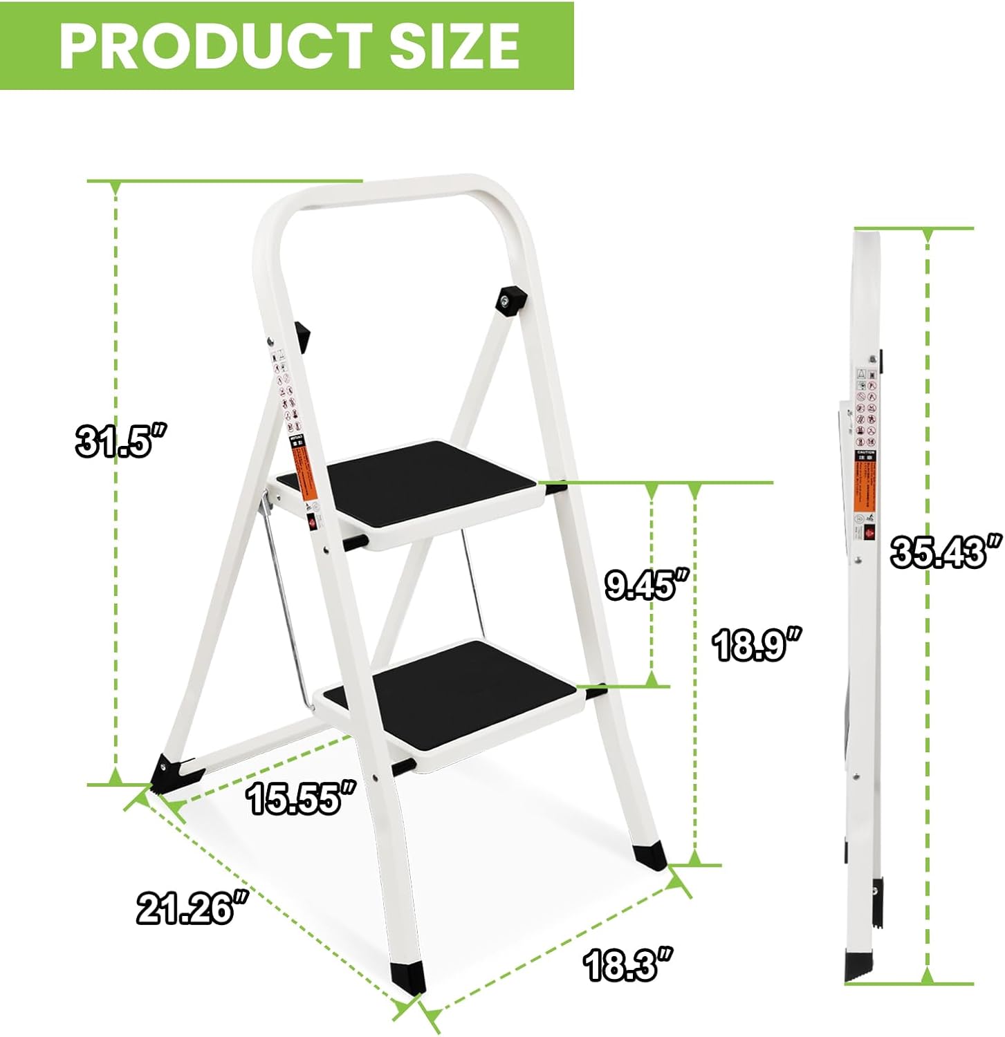 Escalera de 2 escalones, taburete plegable con pedal antideslizante ancho, capacidad de 330 libras, escaleras ligeras portátiles para el hogar,