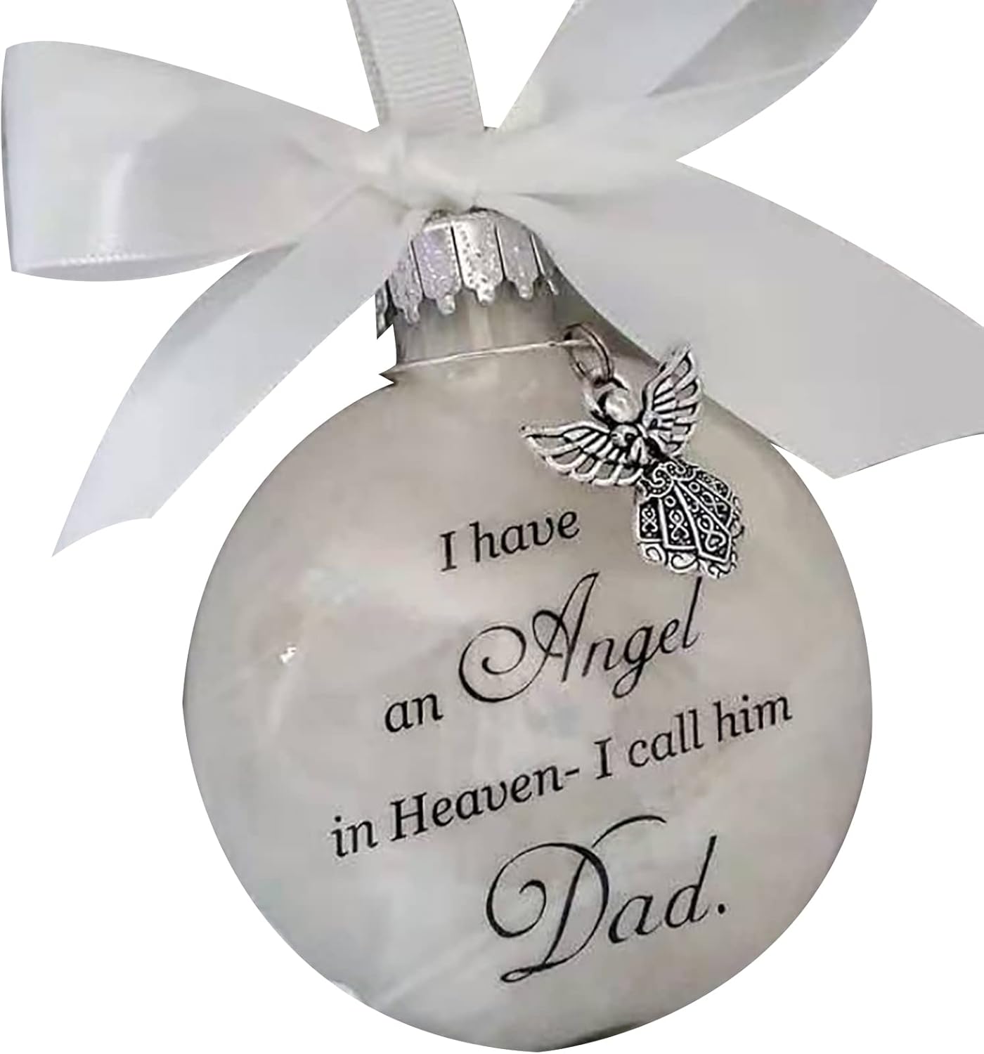 Adornos conmemorativos de Navidad, bola de plumas con texto en inglés “I Have an Angel in Heaven” con un pequeño ángel de Navidad, adorno de Navidad