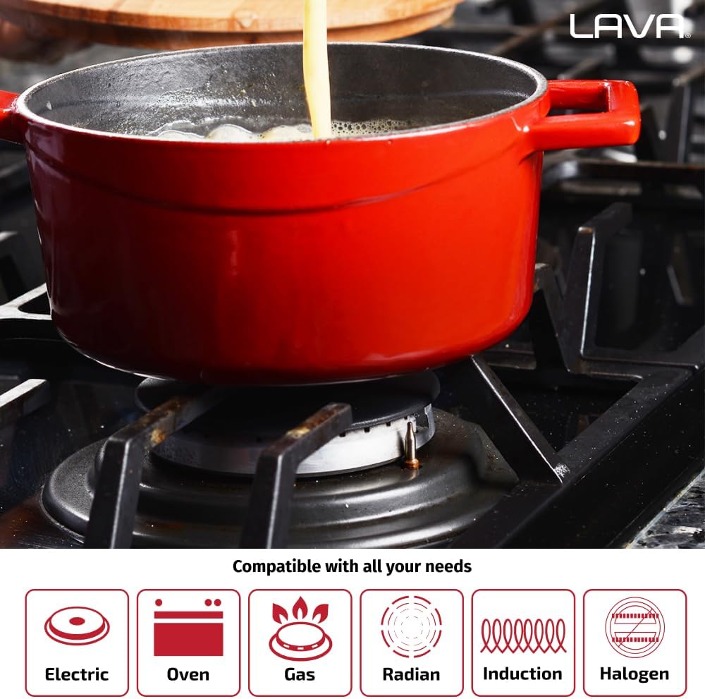 LAVA – Horno holandés de hierro fundido de 6.75 cuartos de galón olla holandesa de forma ovalada multiusos con tres capas de esmalte recubiertas con