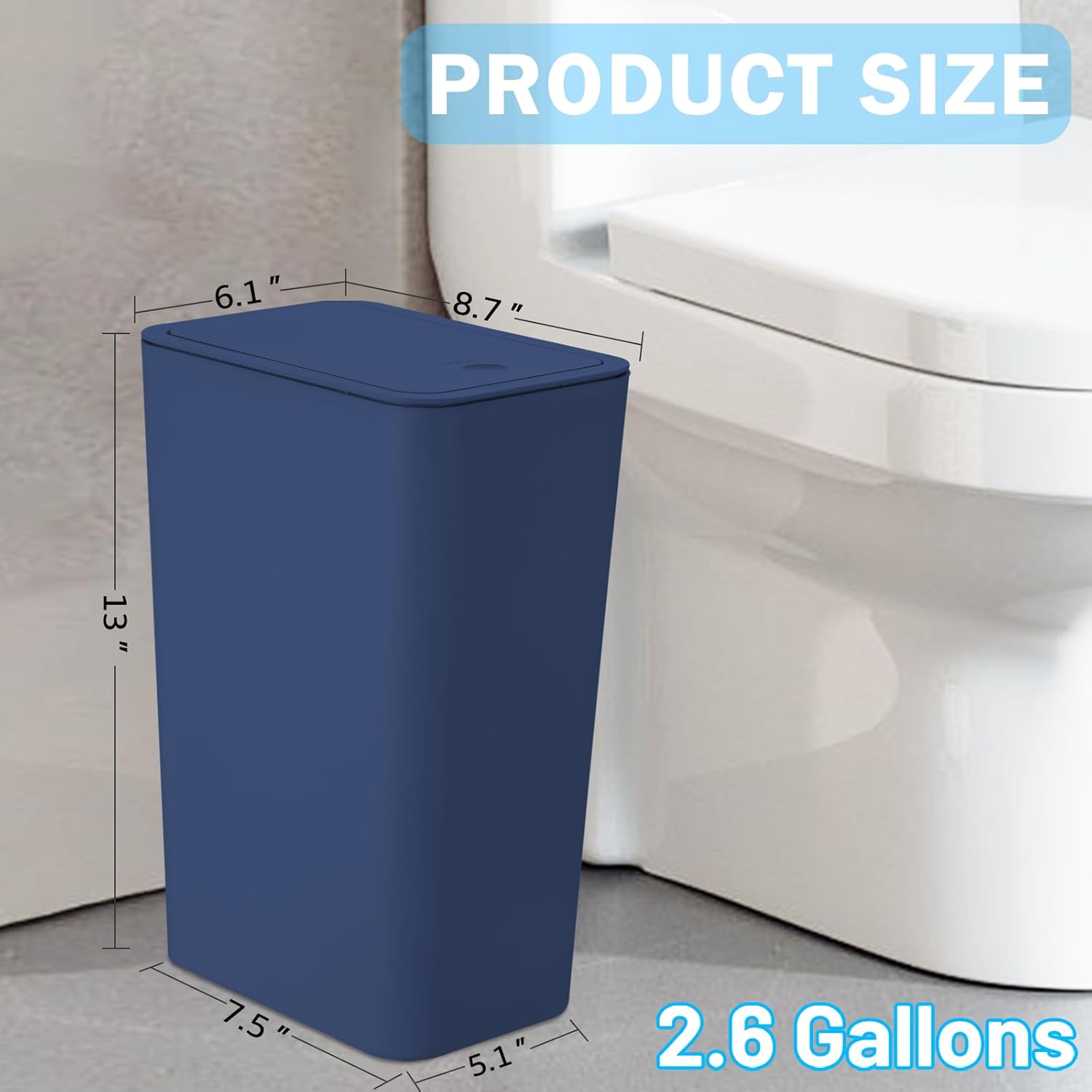 Paquete de 3 cubos de basura pequeños para baño con tapa, papelera delgada de 10 litros2.6 galones con tapa desplegable para dormitorio, oficina,