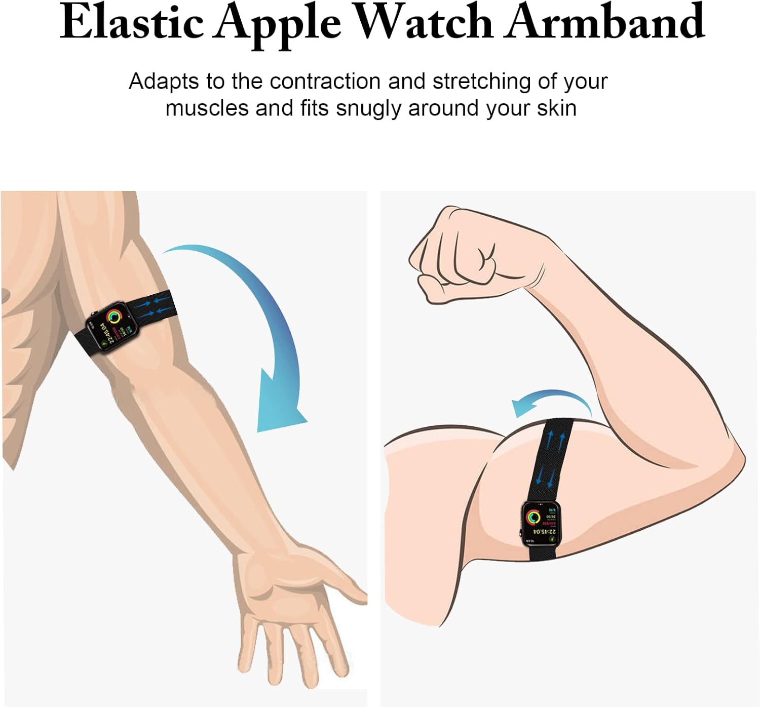 Correa elástica para tobillobrazo compatible con Apple Watch de 1.99 pulgadas, 1.77 pulgadas, 1.73 pulgadas, 1.65 pulgadas, 1.61 pulgadas, 1.57