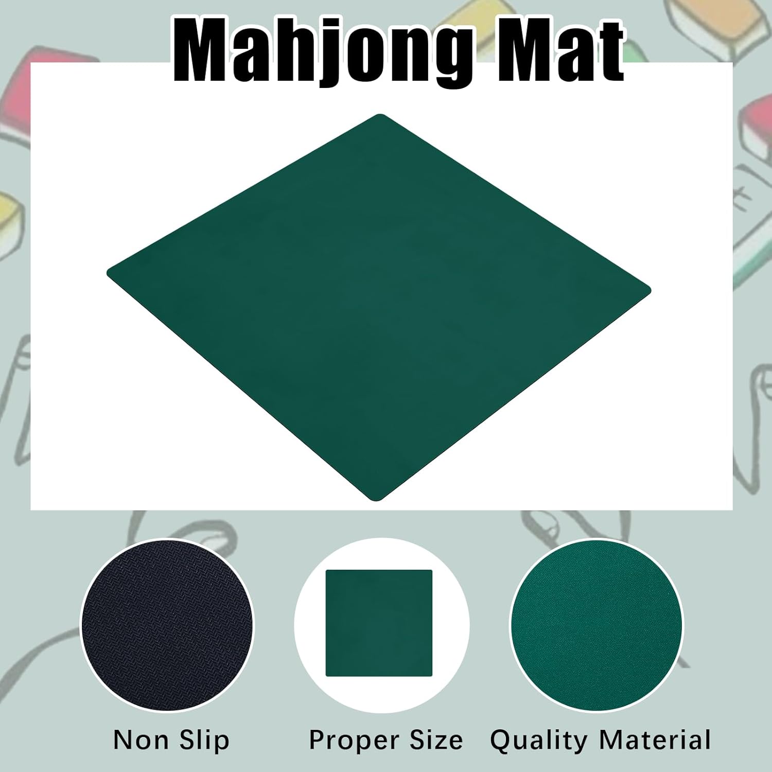 Buryeah Tapete cuadrado de Mahjong de 40 x 40 pulgadas para mesa de dominó de goma antideslizante, tapete de juego grande de Mahjong para jugar al