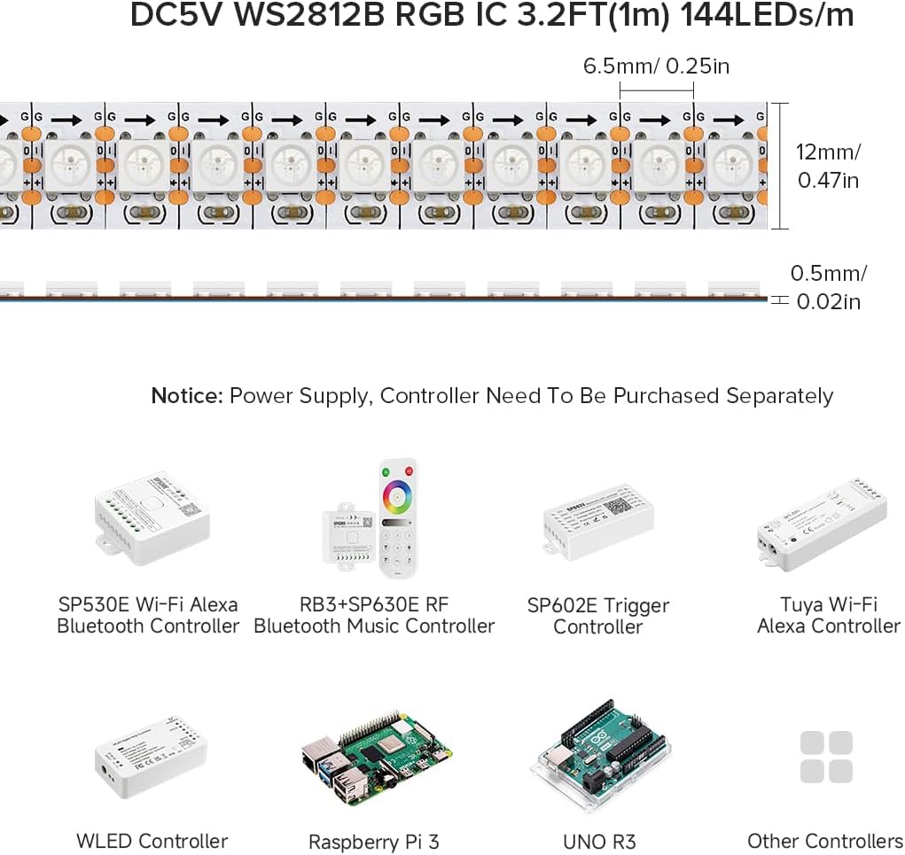 BTF-LIGHTING WS2812B ECO RGB alambres de aleación 5050SMD tira de LED direccionable individual