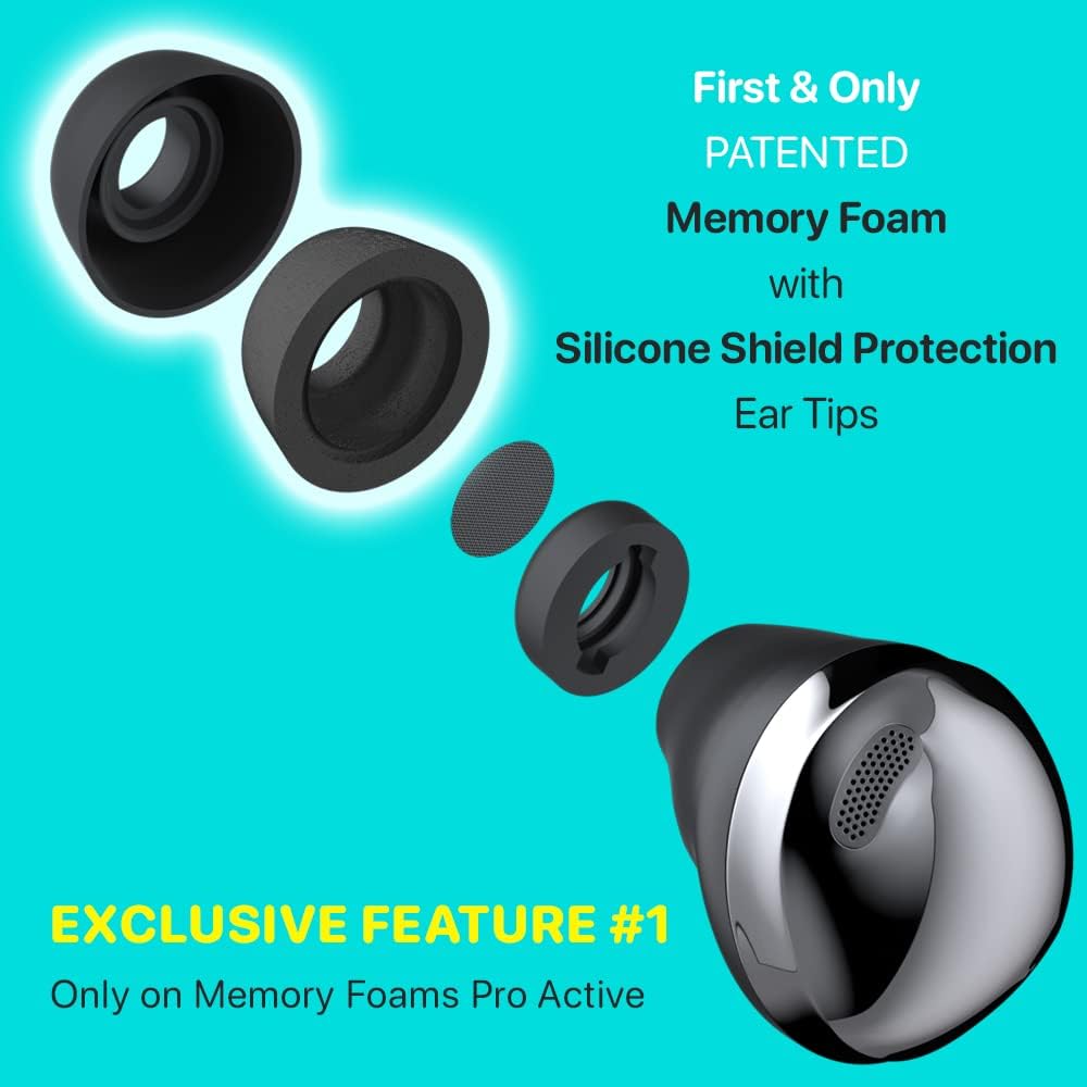 Memory Foams Pro Active V2.0 – Almohadillas patentadas de espuma viscoelástica con funda de silicona para Galaxy Buds2 Pro, Jabra 85t, Jabra Elite