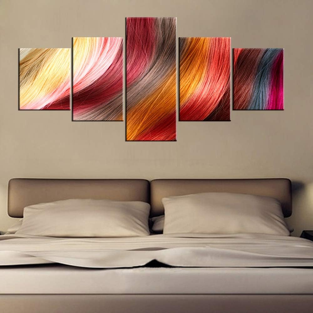 Juego de 5 piezas de arte de pared en lienzo para el cabello, pinturas para sala de estar, diseño de cabello, imágenes, salón de belleza, barbería,