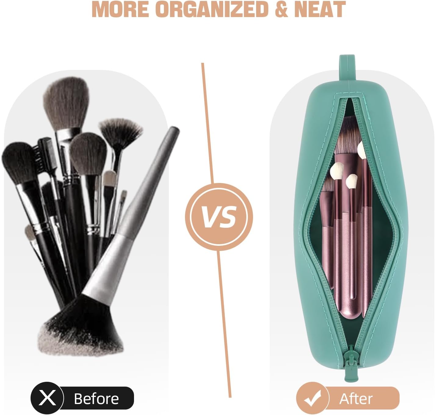 Estuche de silicona para brochas de maquillaje, bolsa de cosméticos de viaje, organizador de maquillaje con cremallera para viajes, artículos de