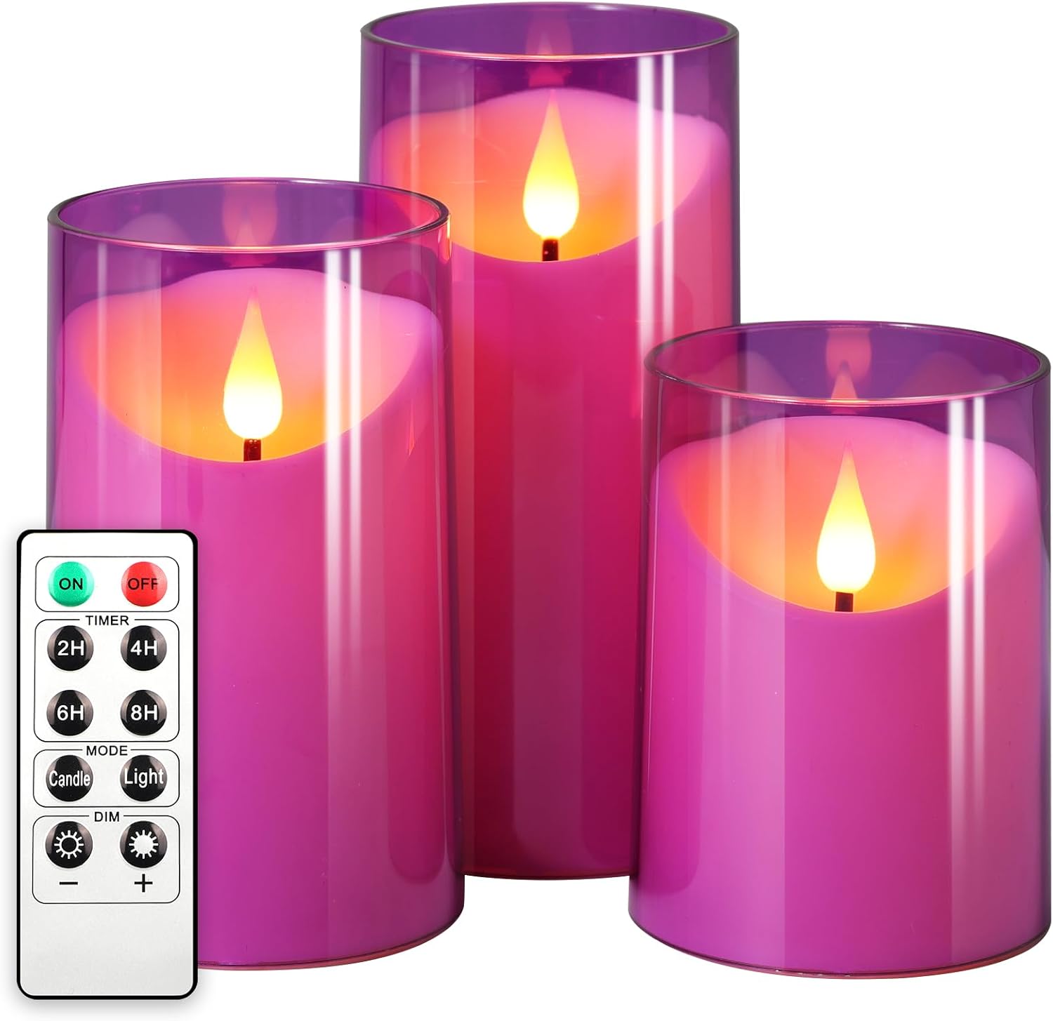 NURADA Velas sin llama velas LED de acrílico irrompible de mecha 3D que funcionan con pilas, velas de batería con control remoto y temporizador para