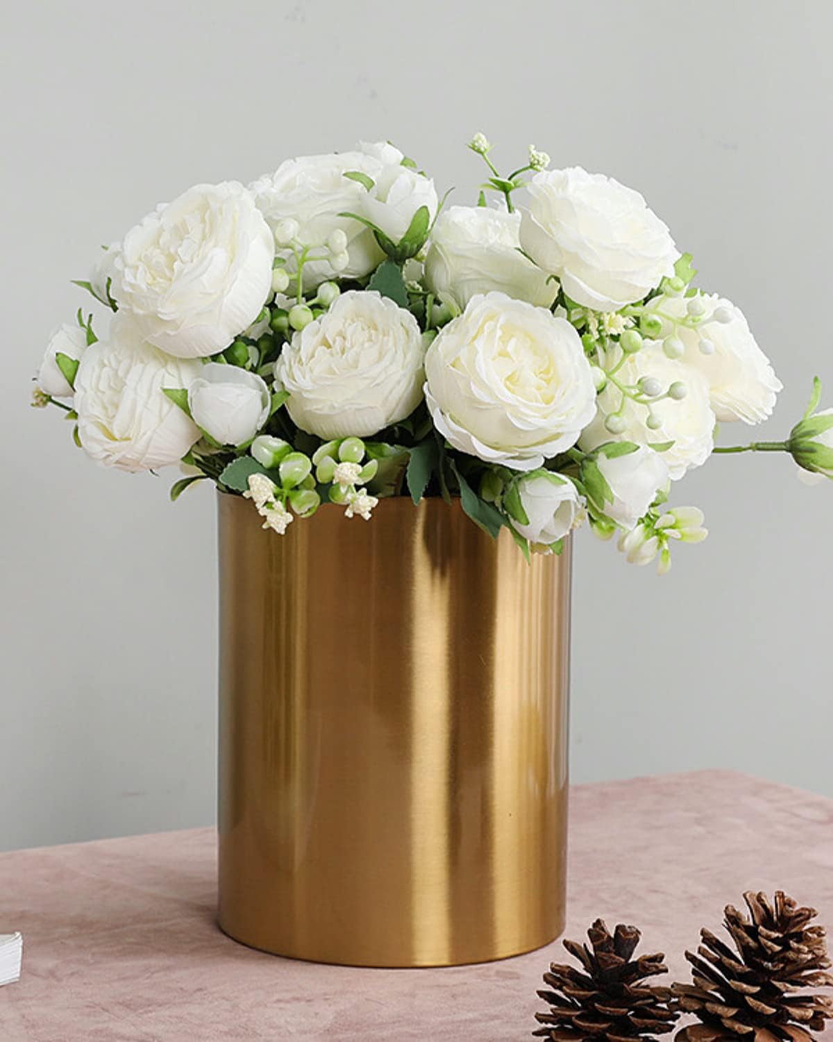 ASTRYAS Flores artificiales blancas, 3 piezas de centros de mesa de peonía falsas para decoración, peonías de seda, ramo de novia de boda para