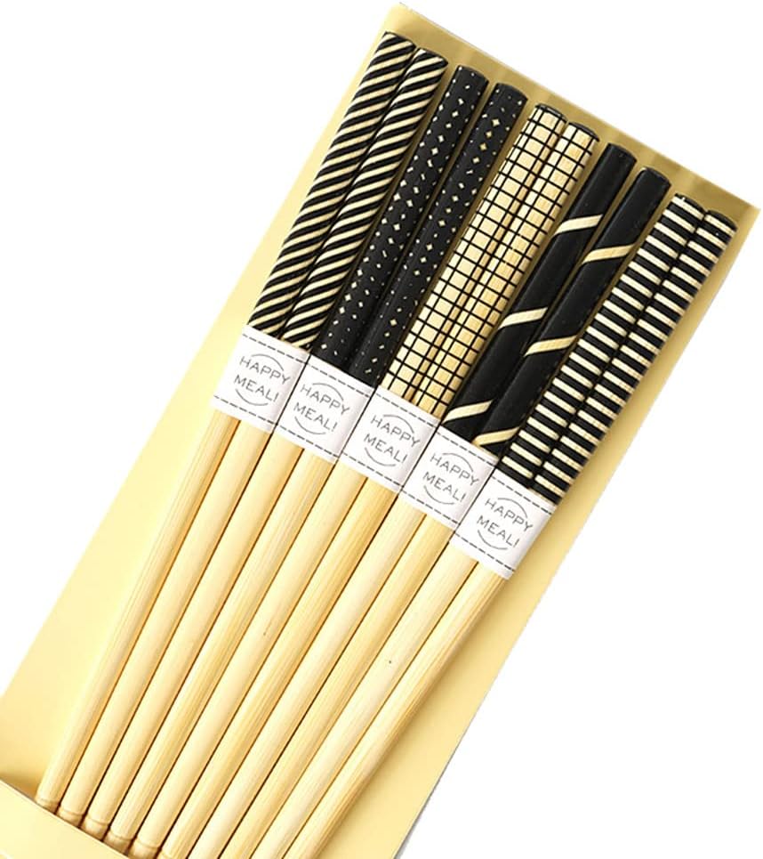 Juego de 5 pares de palillos de bambú reutilizables estilo japonés, apto para lavavajillas de 8.8 pulgadas, negro fresco