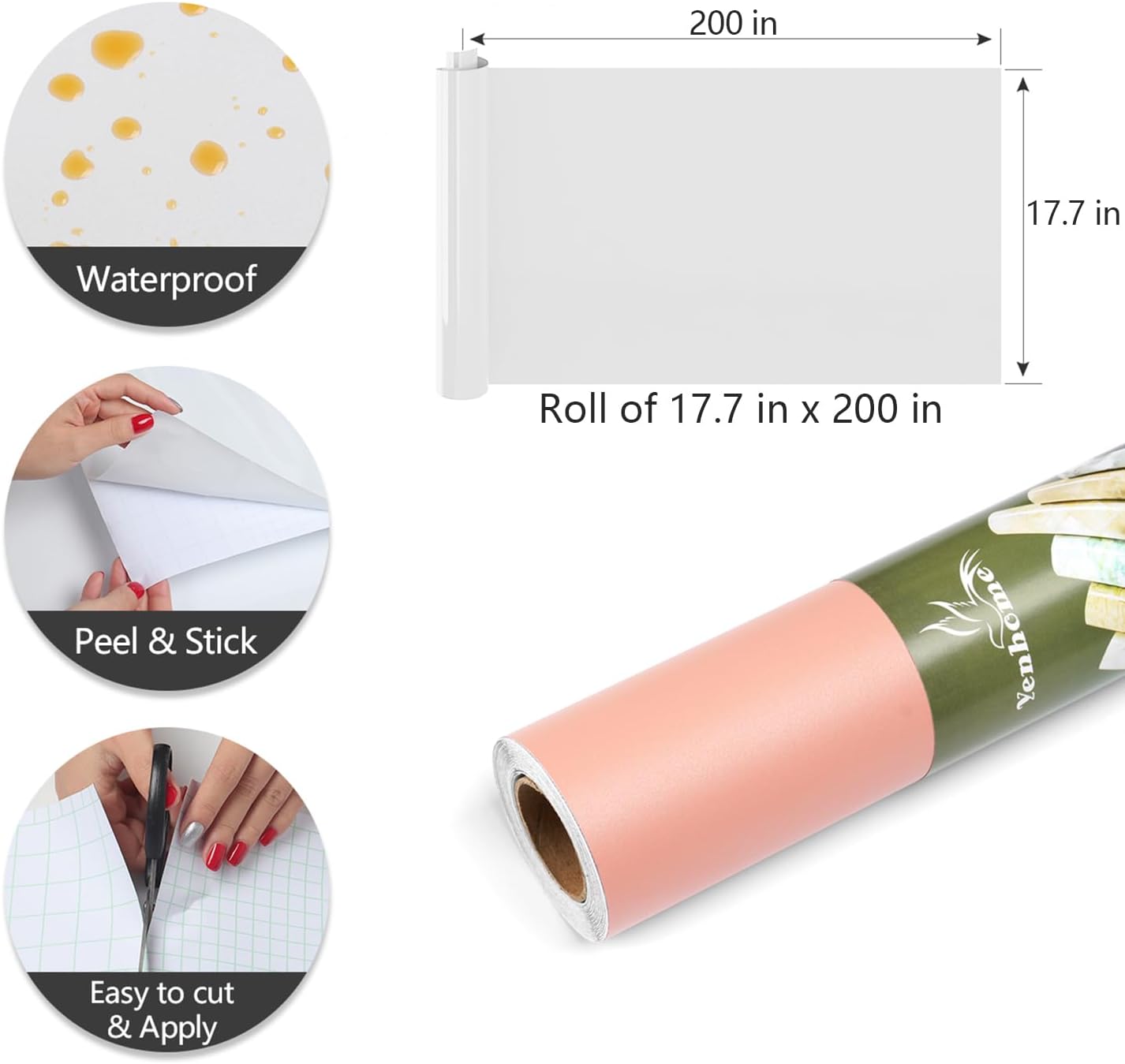 YENHOME Papel tapiz rosa coral, papel tapiz de despegar y pegar para dormitorio, cocina, papel adhesivo rosa autoadhesivo para escritorio, armario,