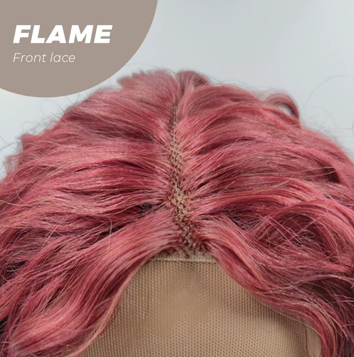 Peluca de encaje frontal flama, extra rizada, color rojo, afro, para mujer, pelucas sintéticas naturales para uso diario (pelucas de cabello natural)