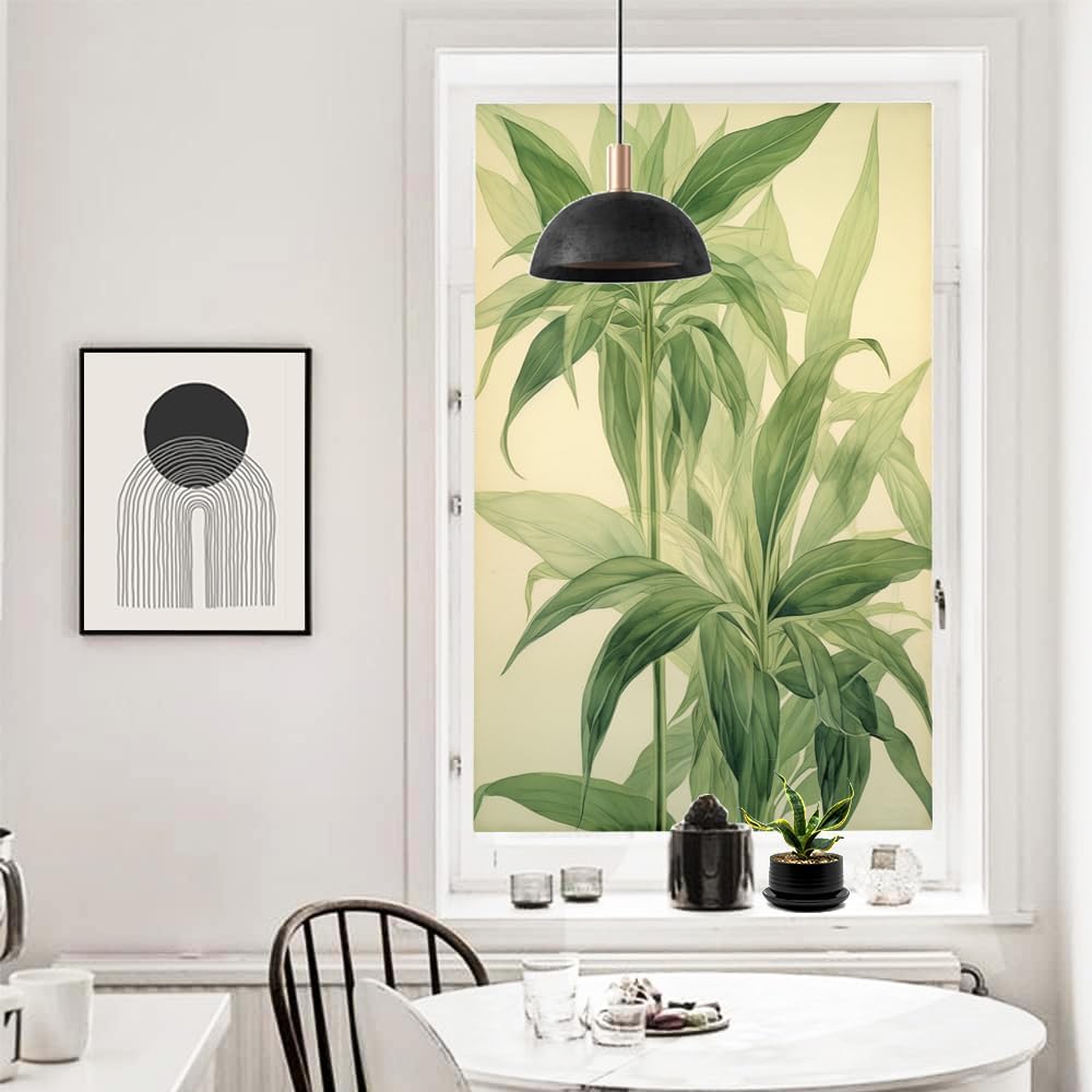 Película de privacidad para ventana, diseño minimalista y clásico de hojas verdes claras, para ventana del hogar y puerta de vidrio, bloqueo solar,