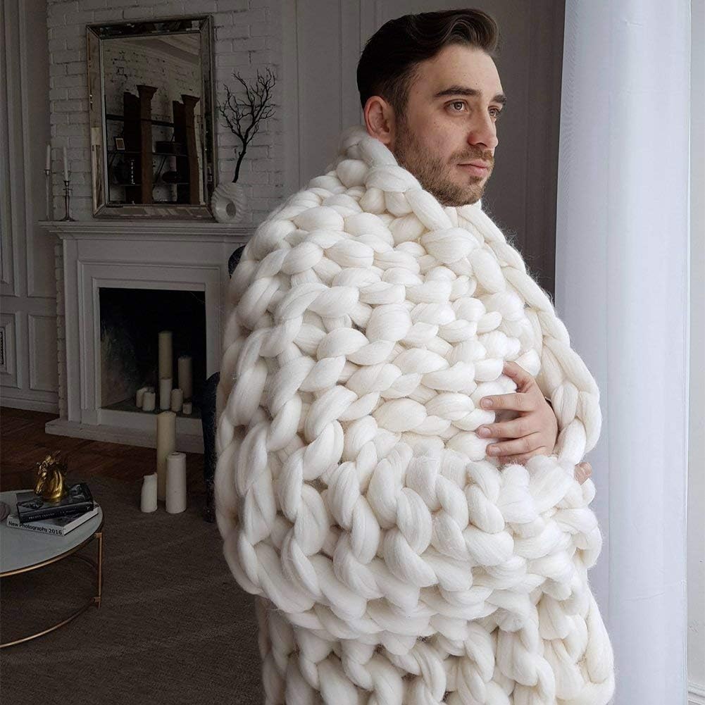 Cobija de lana de merino de Clootess, gruesa, hecha a mano, estilo bohemio, para dormitorio, decoración del hogar, estambre gigante.