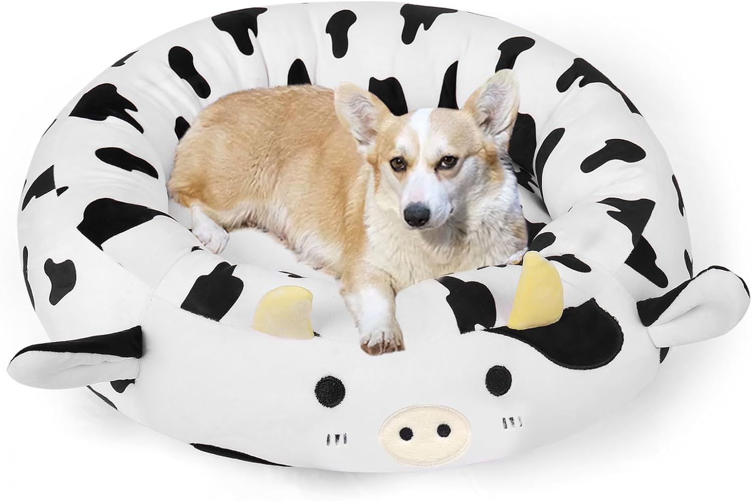 Cama para mascotas de vaca de 24 pulgadas, cama para perro, alfombrilla de felpa para gatos, cómoda y acolchada para perros medianos y pequeños,