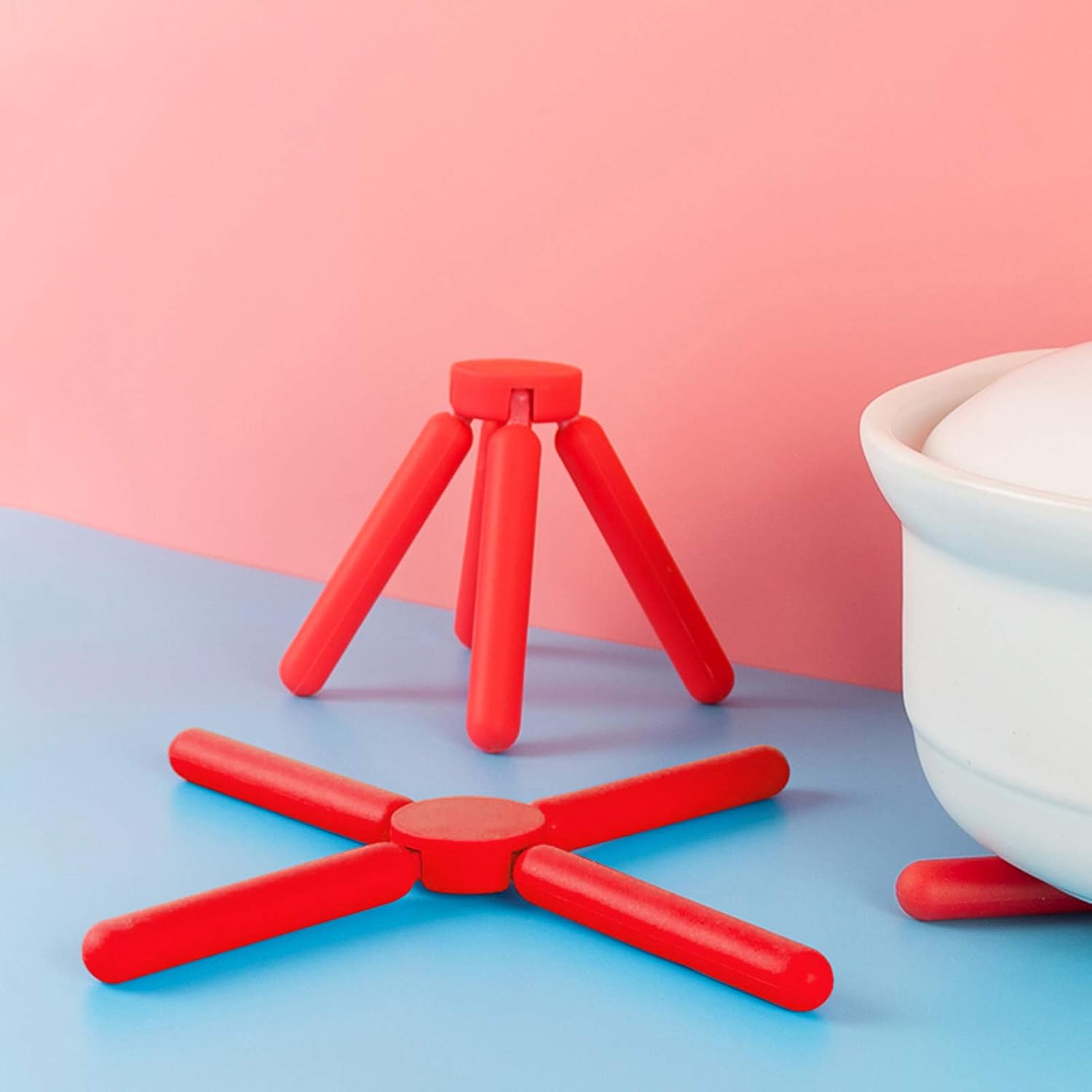 findTop – Juego de 4, colador a presión y salvamanteles de silicona plegables antideslizantes, con clip resistente al calor, boquilla de vertido y
