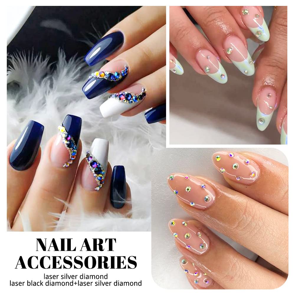 Lámina de uñas con purpurina dorada, AB de colores mixtos, estrella de diamante, negro, oro, plata, suministros de arte de uñas, dijes de uñas,