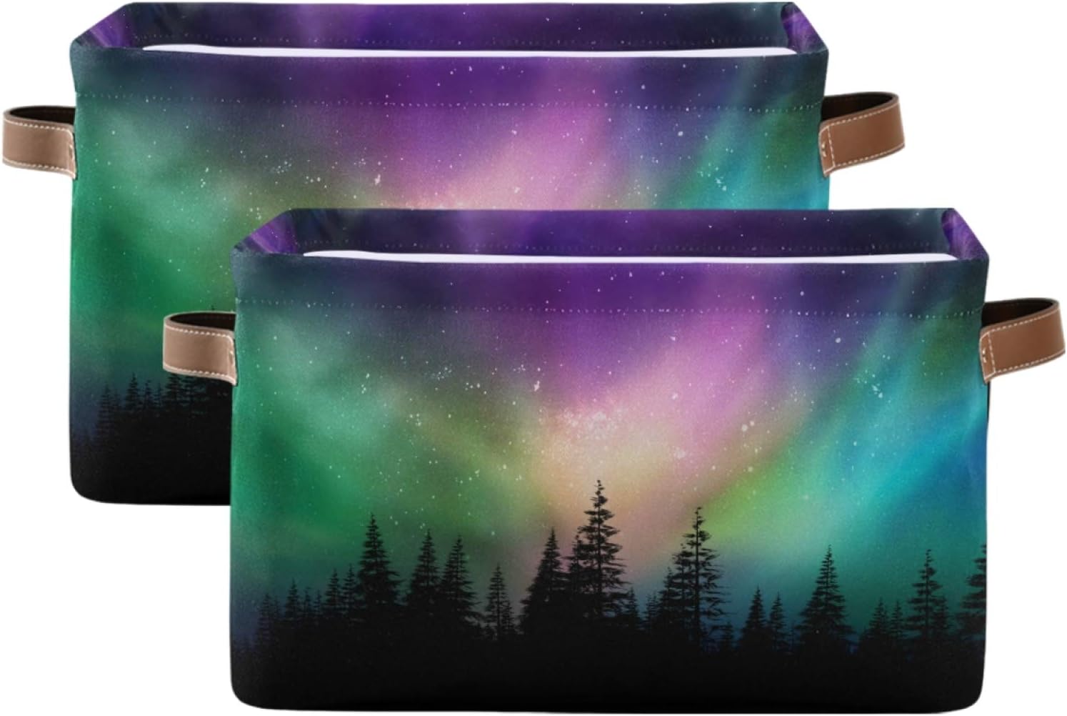 Cesta de almacenamiento de aurora de luz del norte, caja de almacenamiento de lona duradera, plegable, cesta organizadora de juguetes con asas para