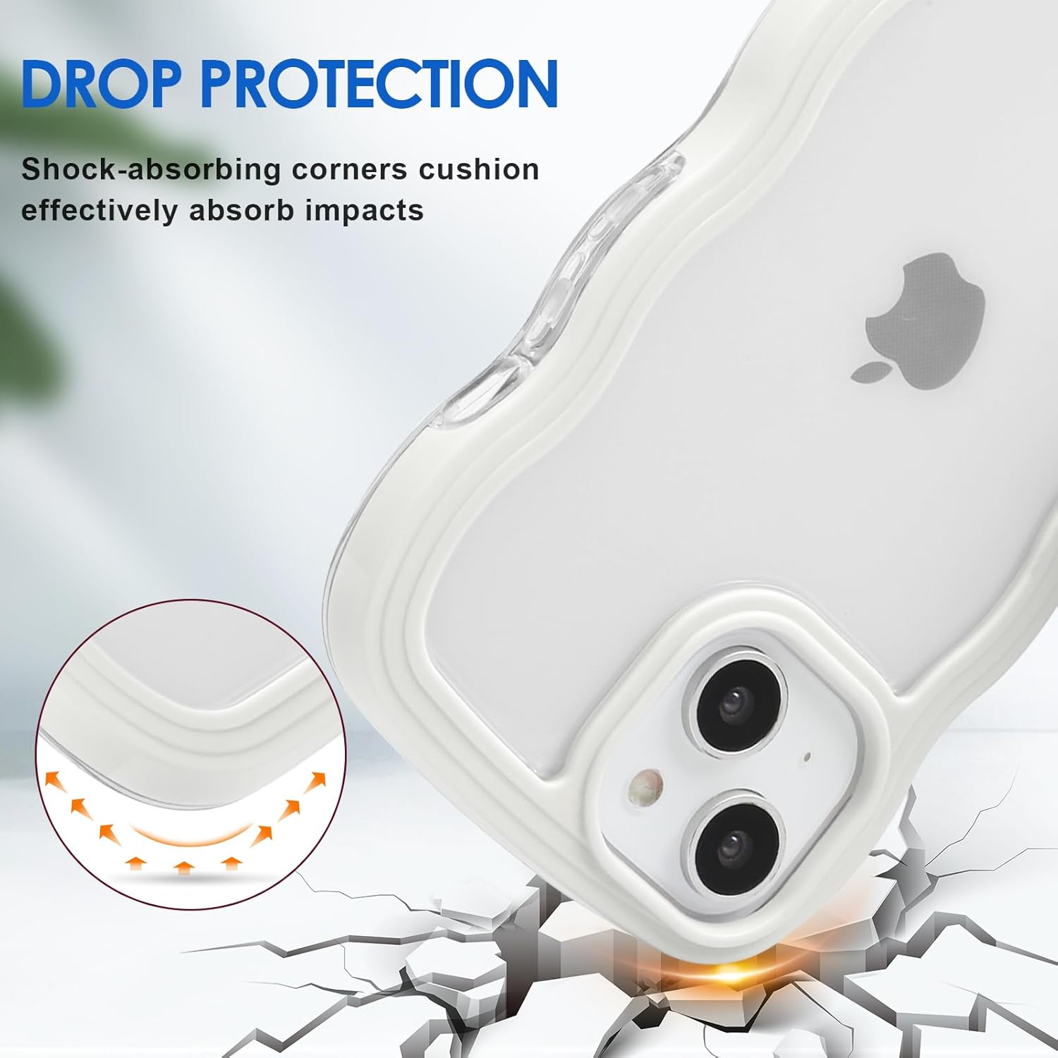 Anuck Funda para iPhone 13 con borde ondulado, diseño trasero transparente, agarre antideslizante, lindo marco ondulado y rizado, a prueba de