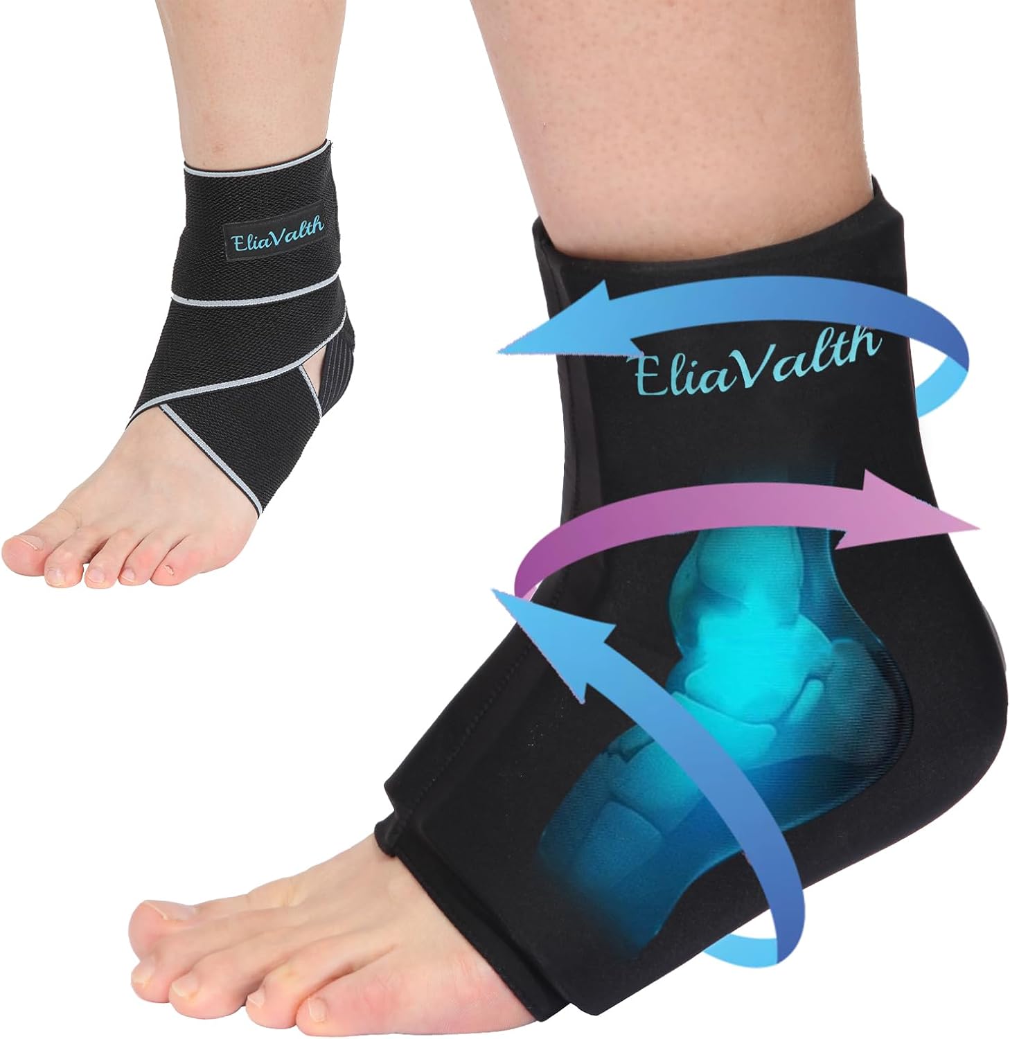 EliaValth Envoltura de hielo para tobillo, bolsas de hielo para lesiones reutilizables, alivio de la fascitis plantar, terapias de calor y frío,