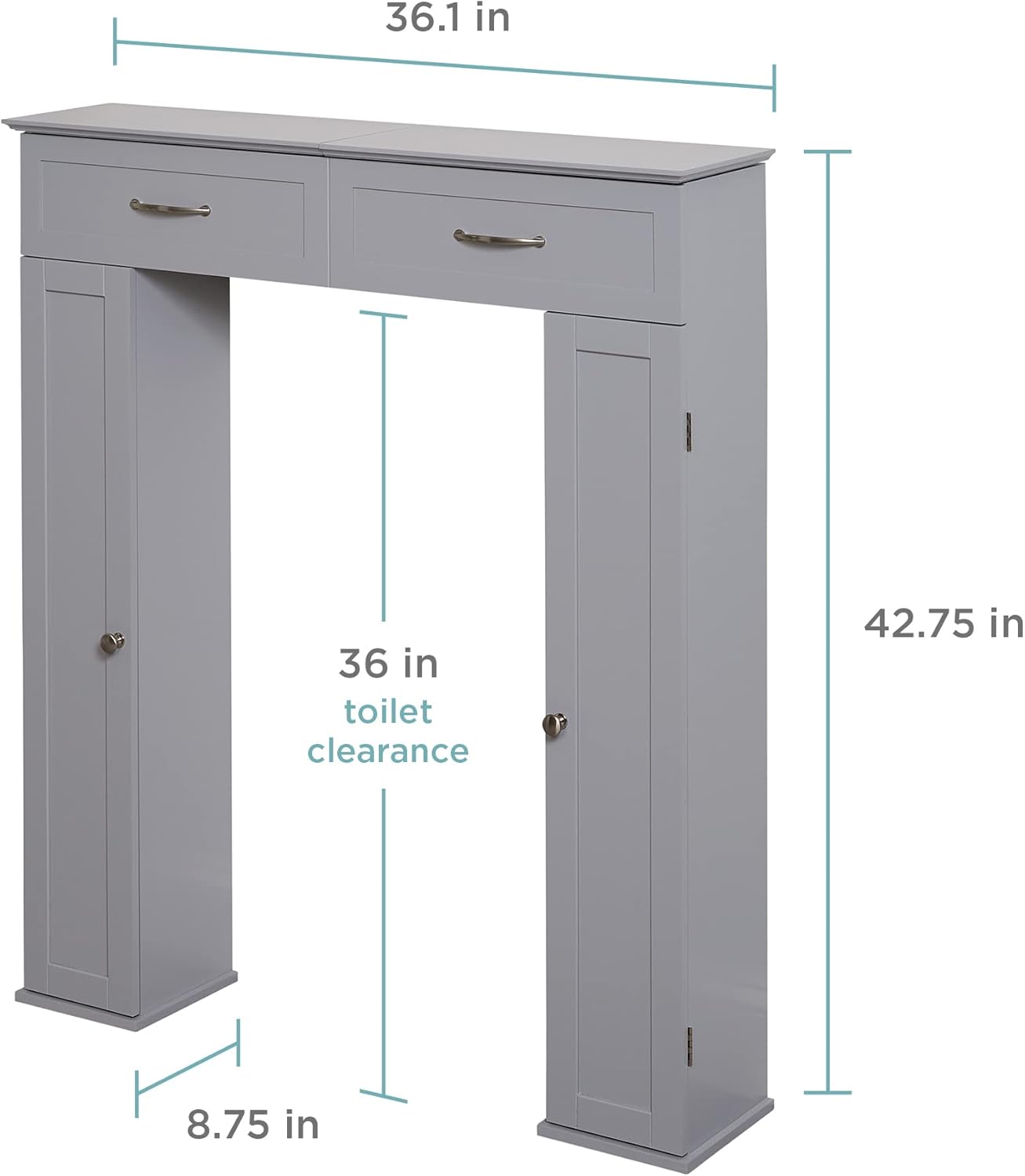 Zenna Home Gabinete de consola de almacenamiento con tapa elevadora, ahorro de espacio para baño, color gris