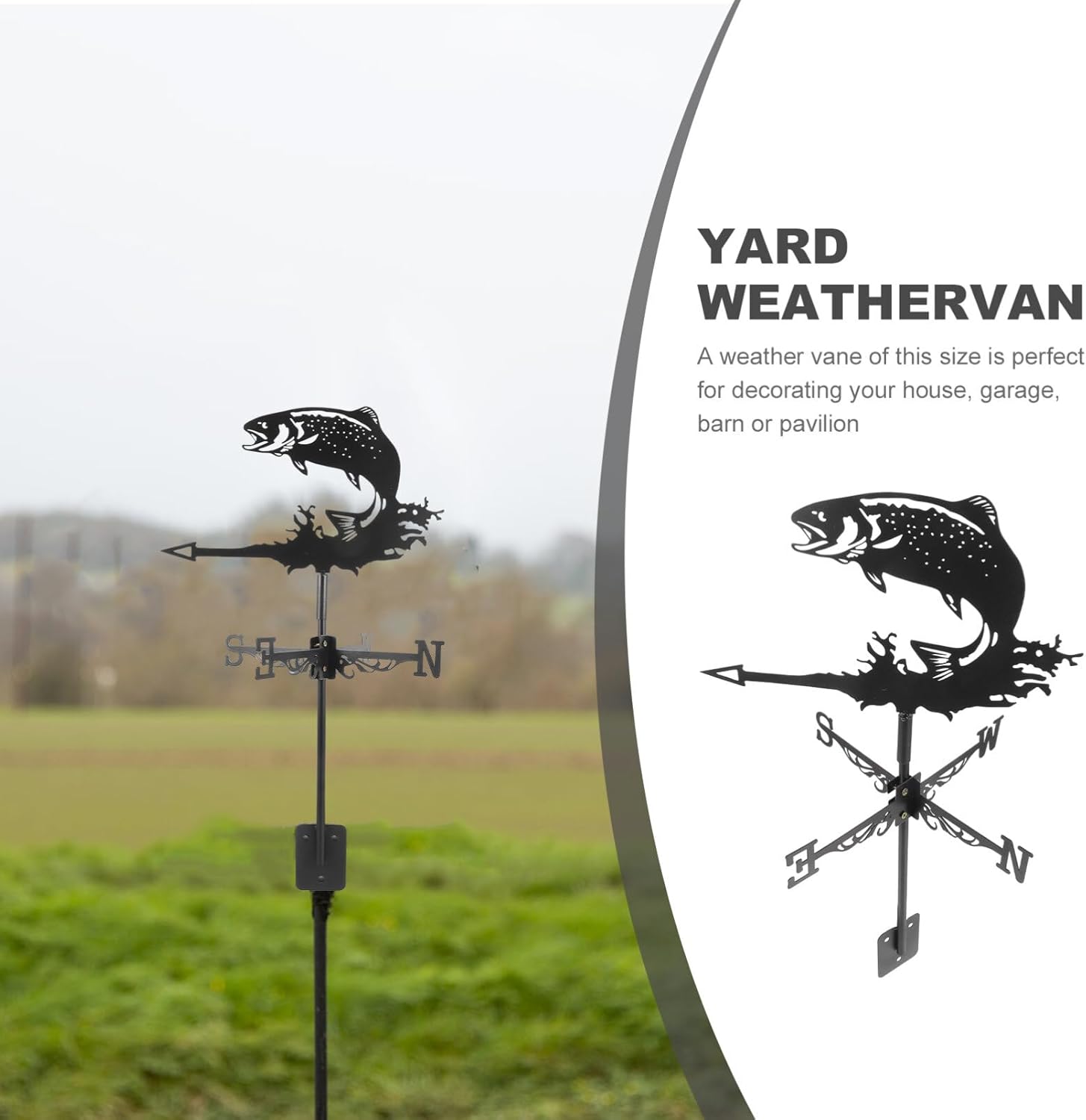 HANABASS Animal Metal Weather Vane Vintage Roof Weather Vane Hollow Wind Dirección Indicador Jardín Patio Patio Paddock Decoración Peces