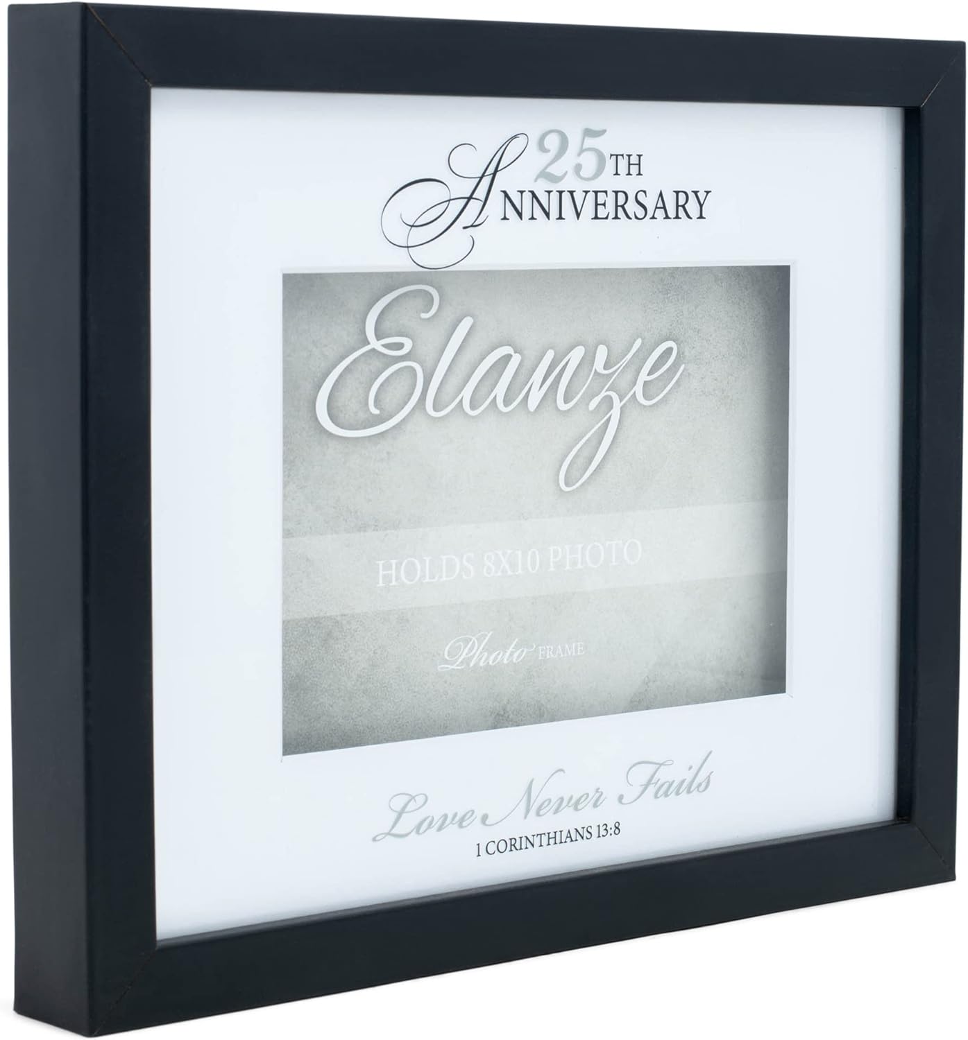 Elanze Designs 25th Anniversary Love Never Fails – Marco de fotos de madera negra (8 x 10 pulgadas)