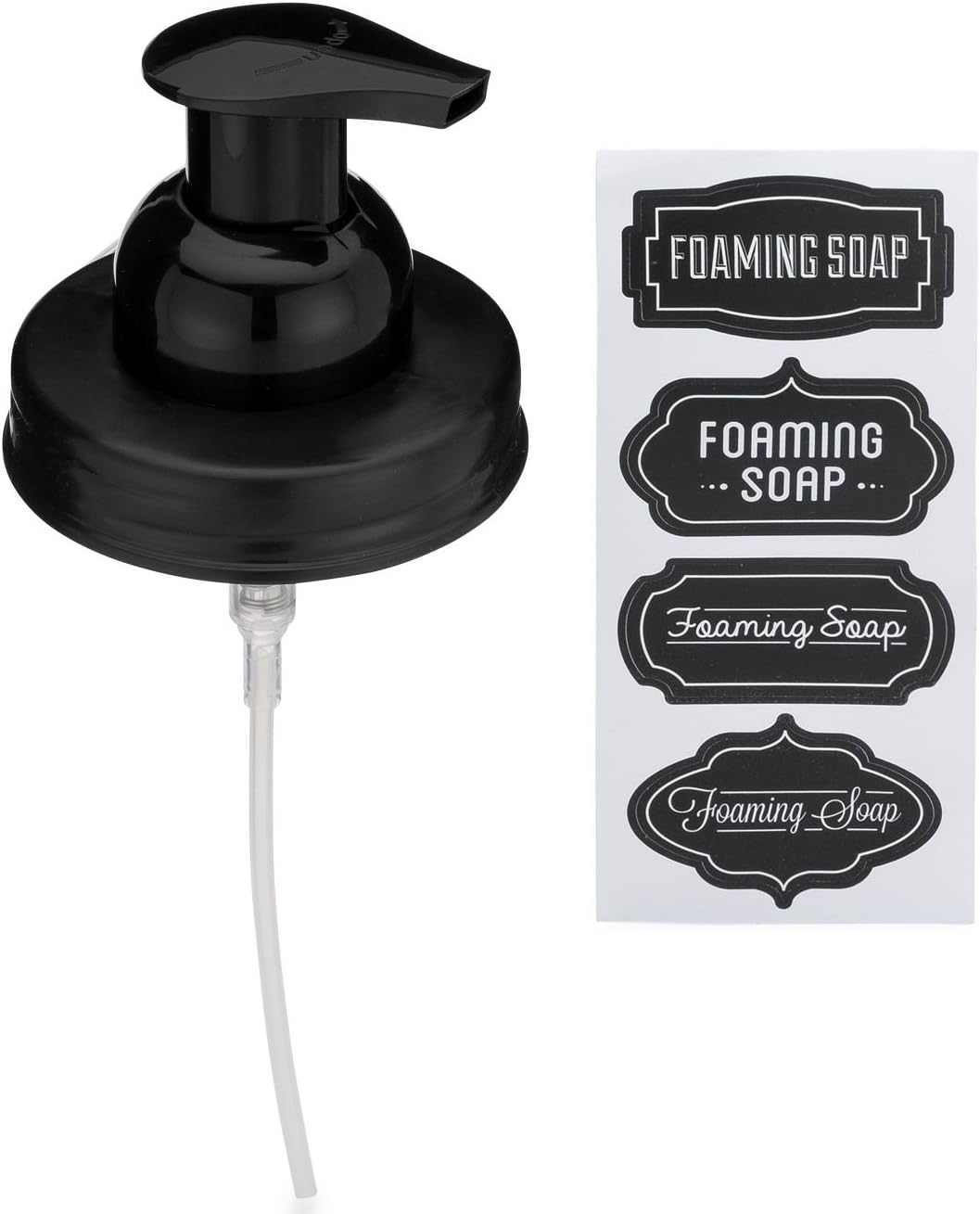 Jarmazing Products Mason Jar Tapas dispensadoras de jabón espumoso, incluye pegatinas impermeables, color negro, 1 paquete