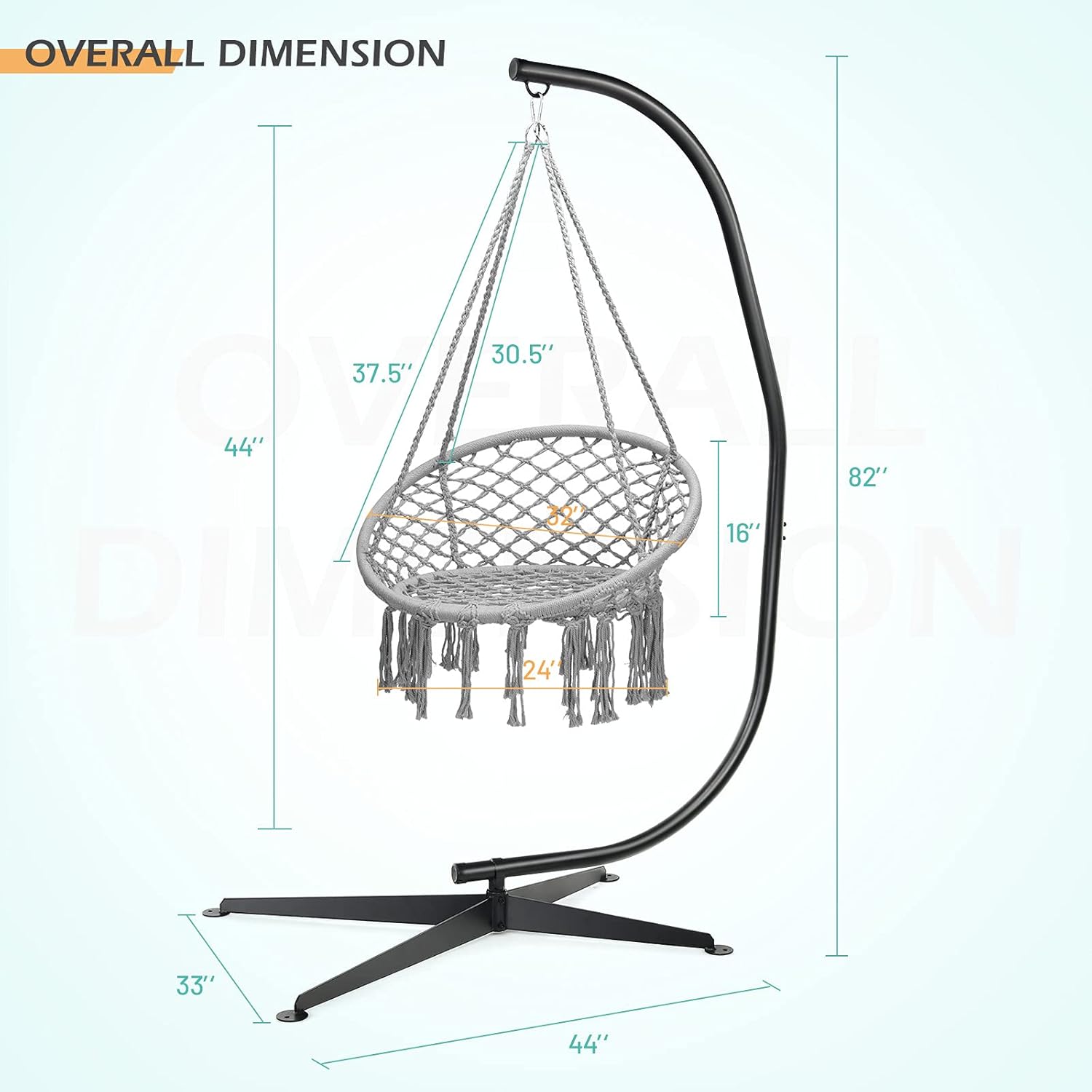 Giantex Hamaca Swing Silla con soporte, cuerda de algodón tejida a mano con soporte de acero sólido resistente C, hamaca colgante al aire libre para
