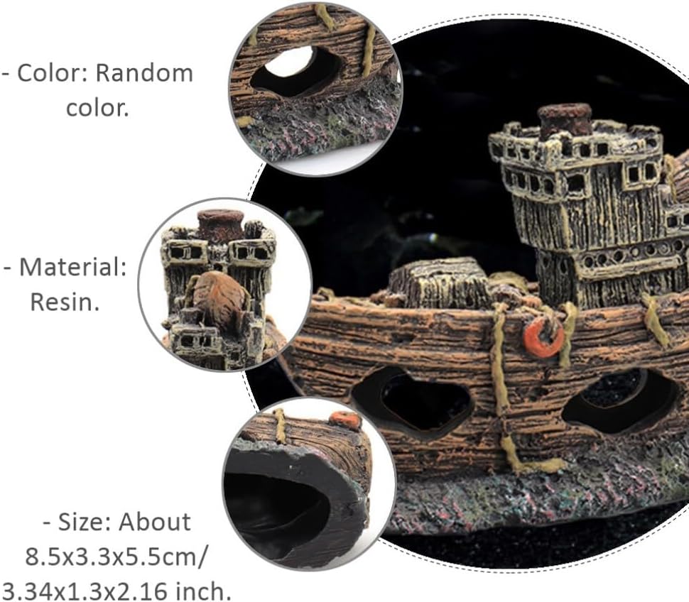 Artesanía de resina 1 pieza de mini barco pirata simulado para naufragio, cueva de peces, decoración de peces, cueva, naufragio, ocultación,