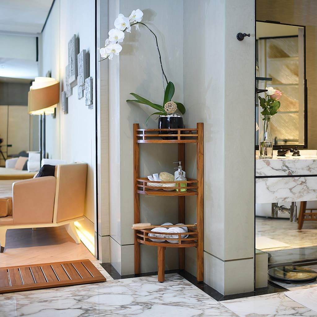 Cambridge Casual Estate de madera de teca independiente de 3 niveles, estante de baño esquinero, marrón natural