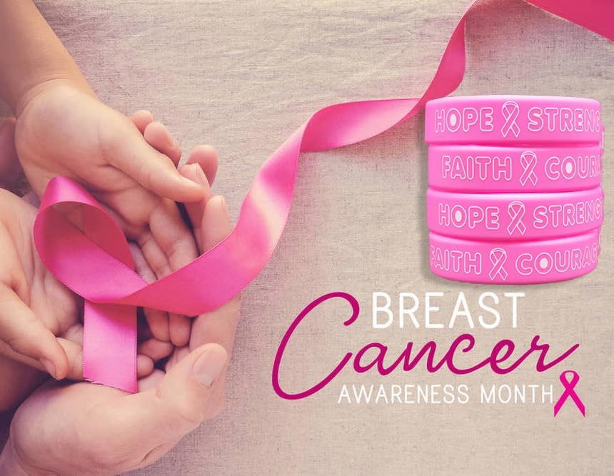 AOGU Pulseras de goma con cinta rosa para concientización sobre el cáncer de mama para apoyo y cuidado unisex para mujeres