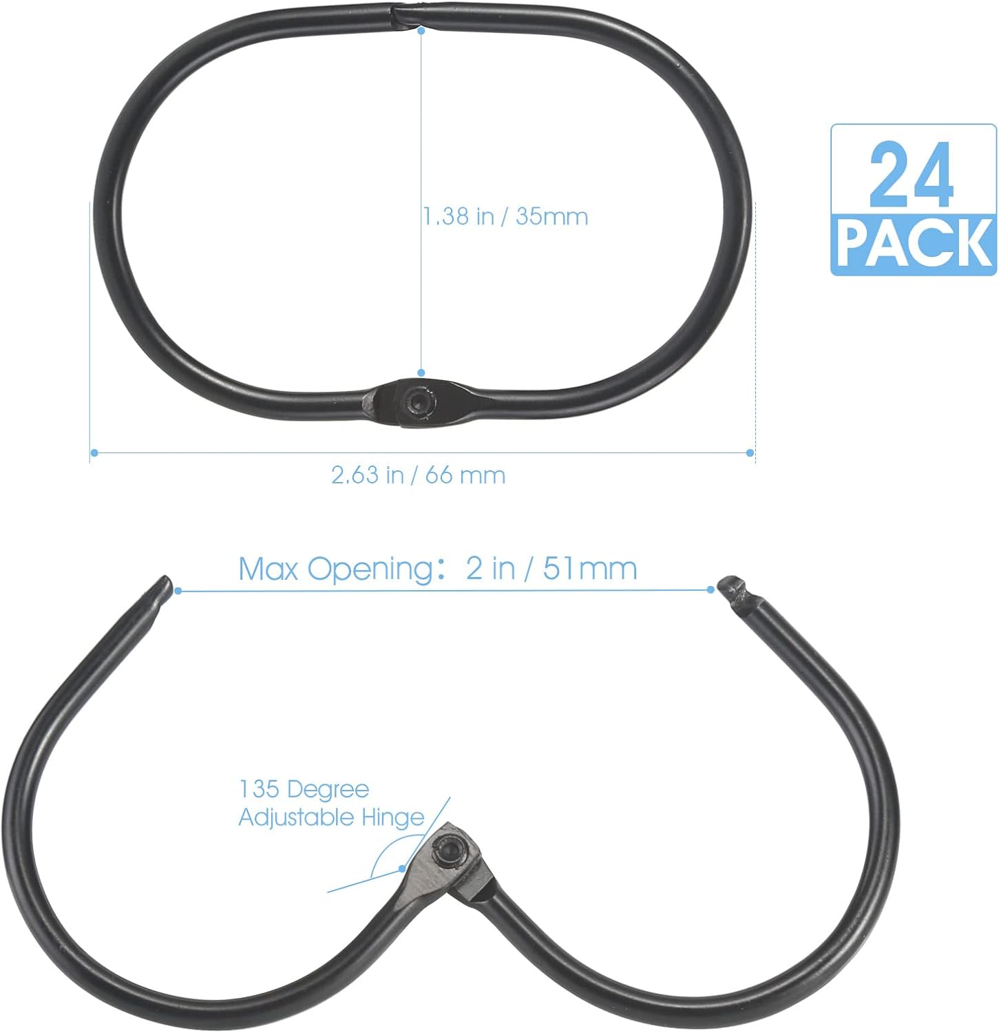 Goowin – 24 anillos para cortina de ducha, ganchos para cortina de ducha, anillos de ducha ovalados para cortina, anillos de cortina de ducha de