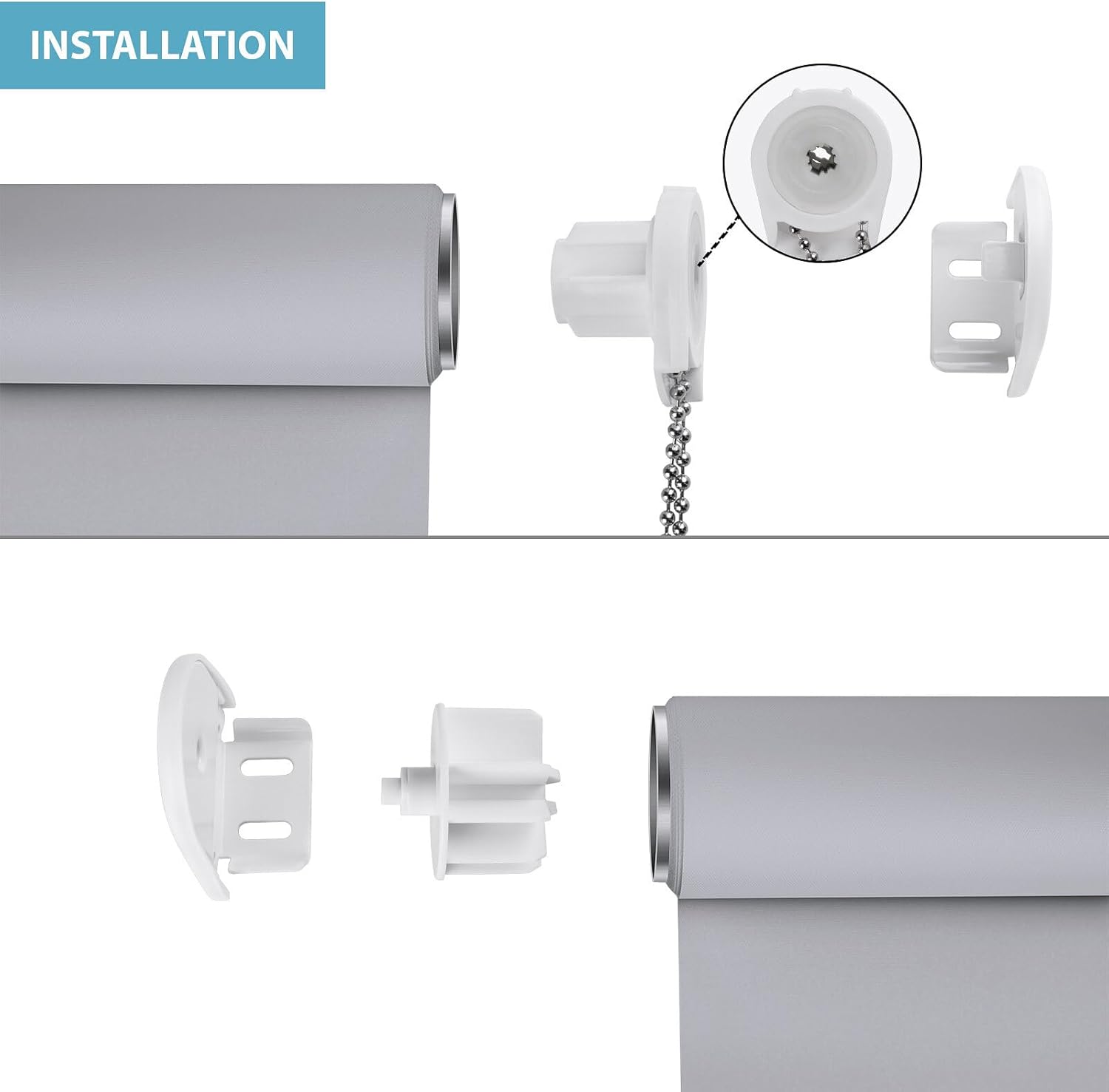 SUNFREE Persianas enrollables opacas para ventanas, 20 pulgadas de ancho x 72 pulgadas de alto, color gris claro, persianas extraíbles para ventanas