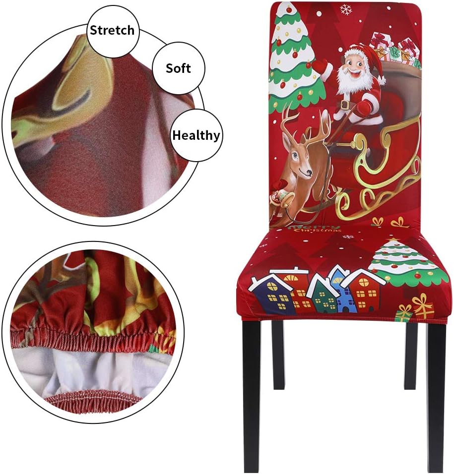 NIBESSER Juego de 6 fundas navideñas para sillas de comedor, fundas elásticas para sillas de Navidad, lavables, para hotel, banquetes, Navidad y